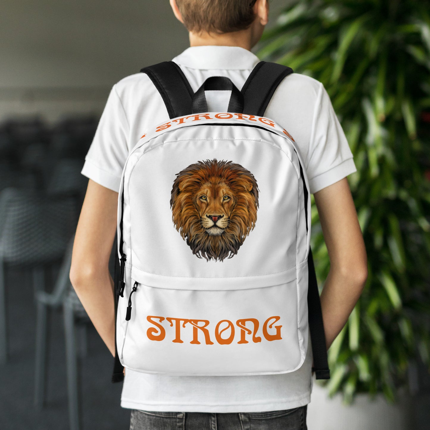 “STRONG” White Backpack W/Orange Font