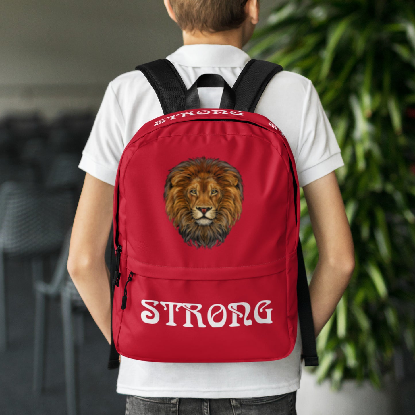 “STRONG”Red Backpack W/White Font