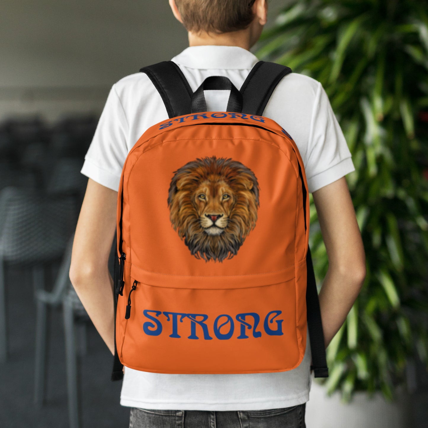 “STRONG”Orange Backpack W/Blue Font