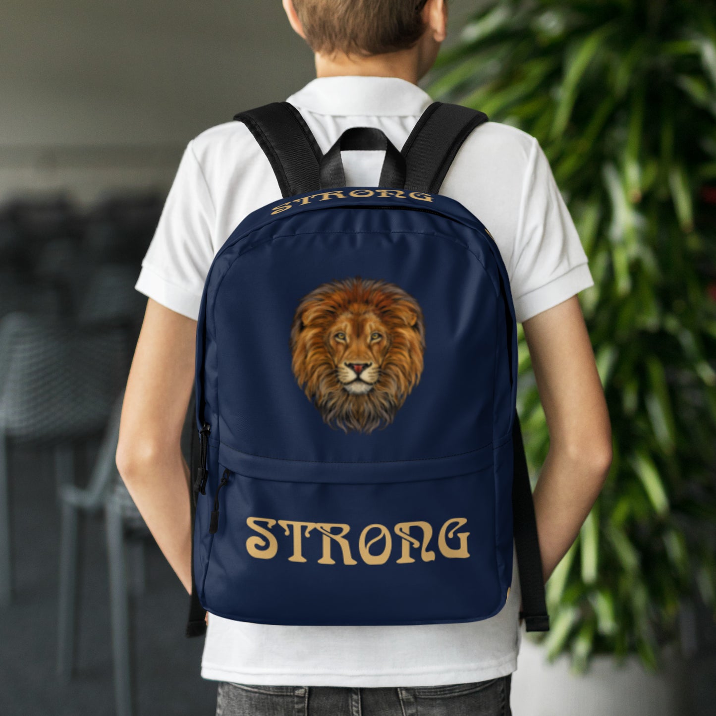 “STRONG” Navy Backpack W/Fawn Font