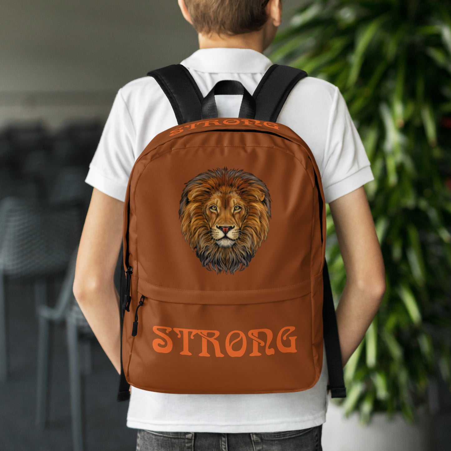 “STRONG” Brown Backpack W/Orange Font