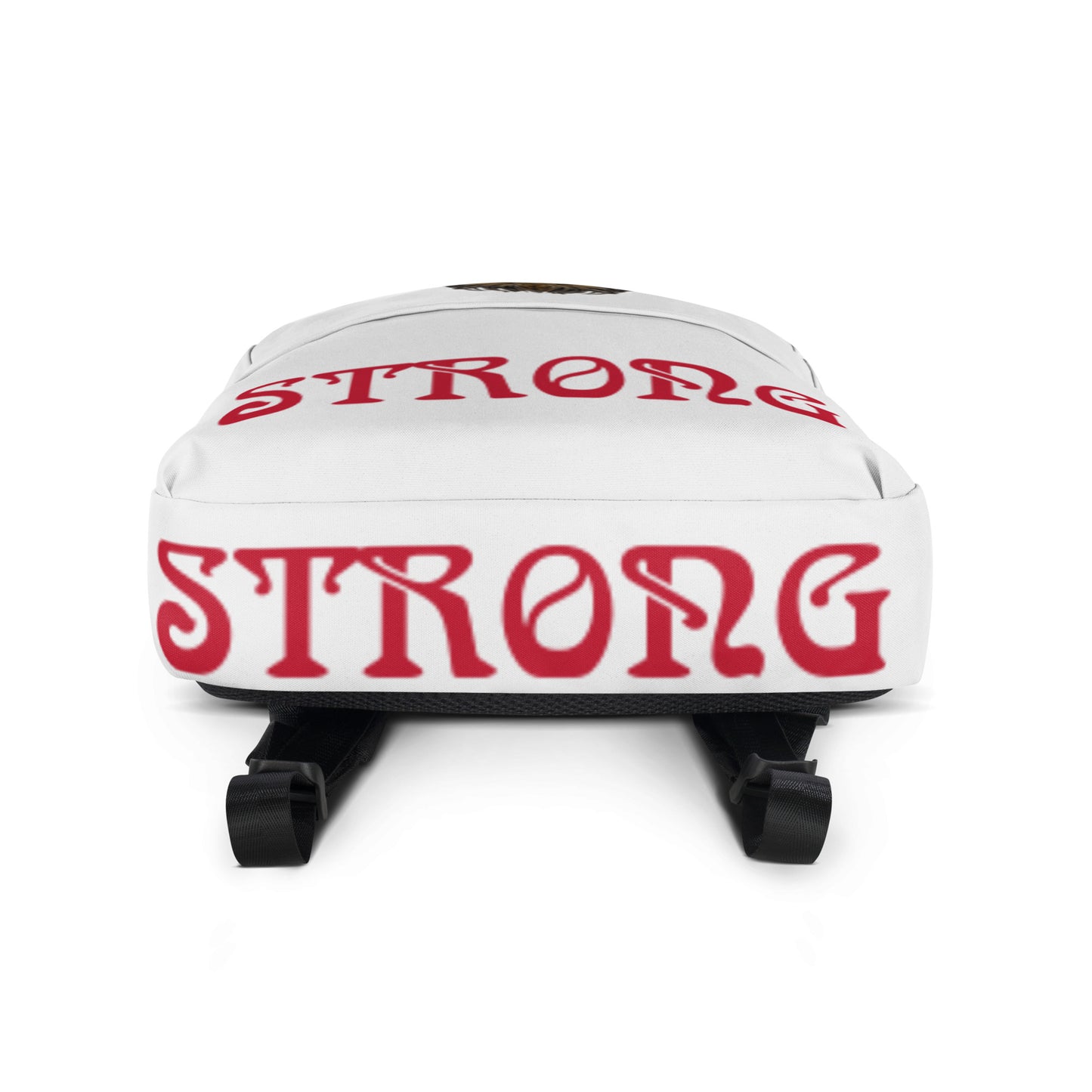 “STRONG” White Backpack W/Red Font