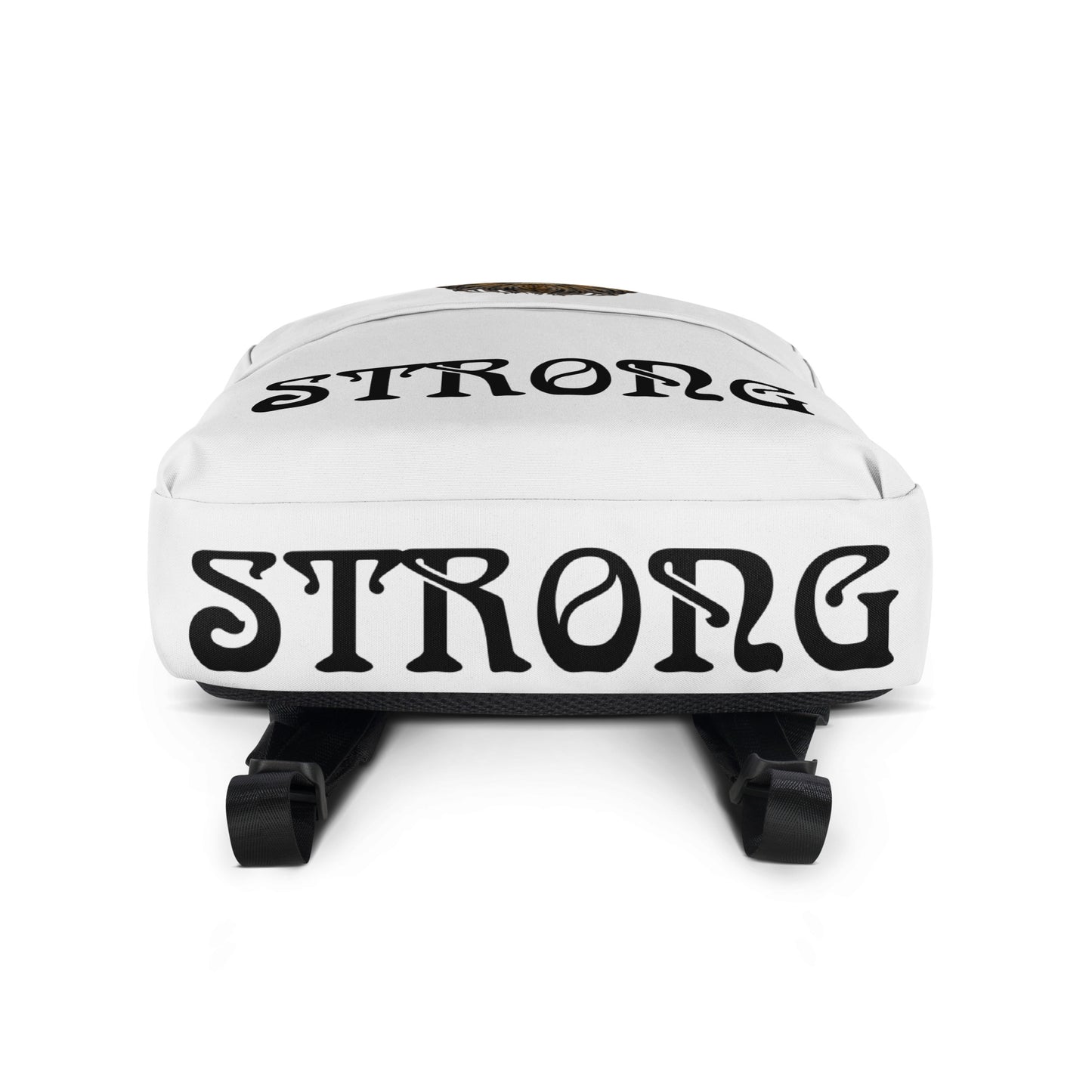 “STRONG” White Backpack W/Black Font