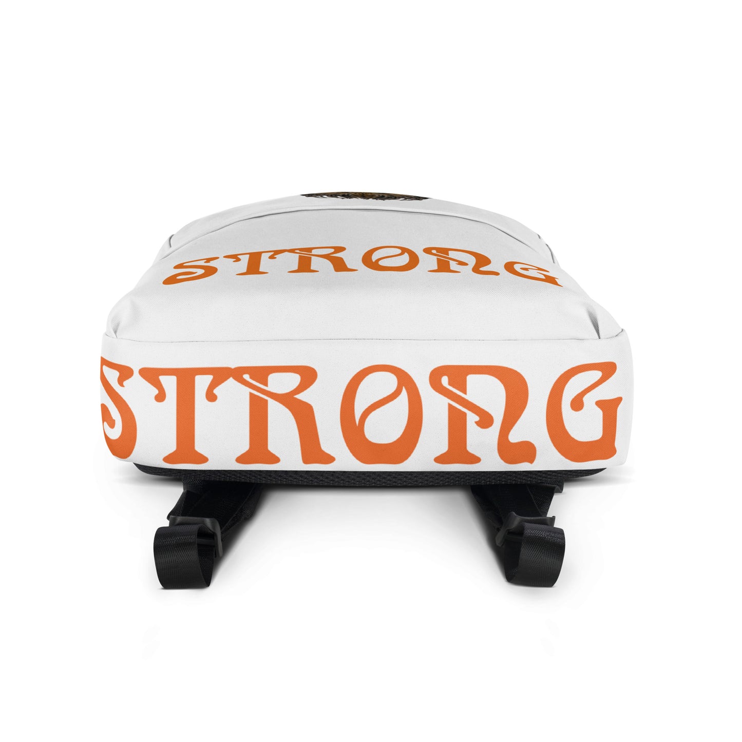 “STRONG” White Backpack W/Orange Font