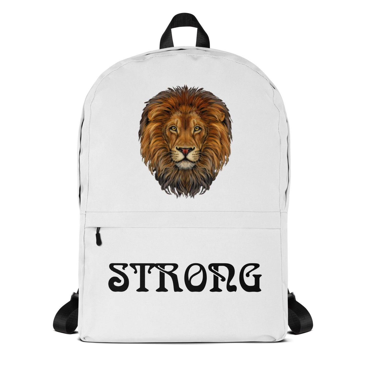 “STRONG” White Backpack W/Black Font