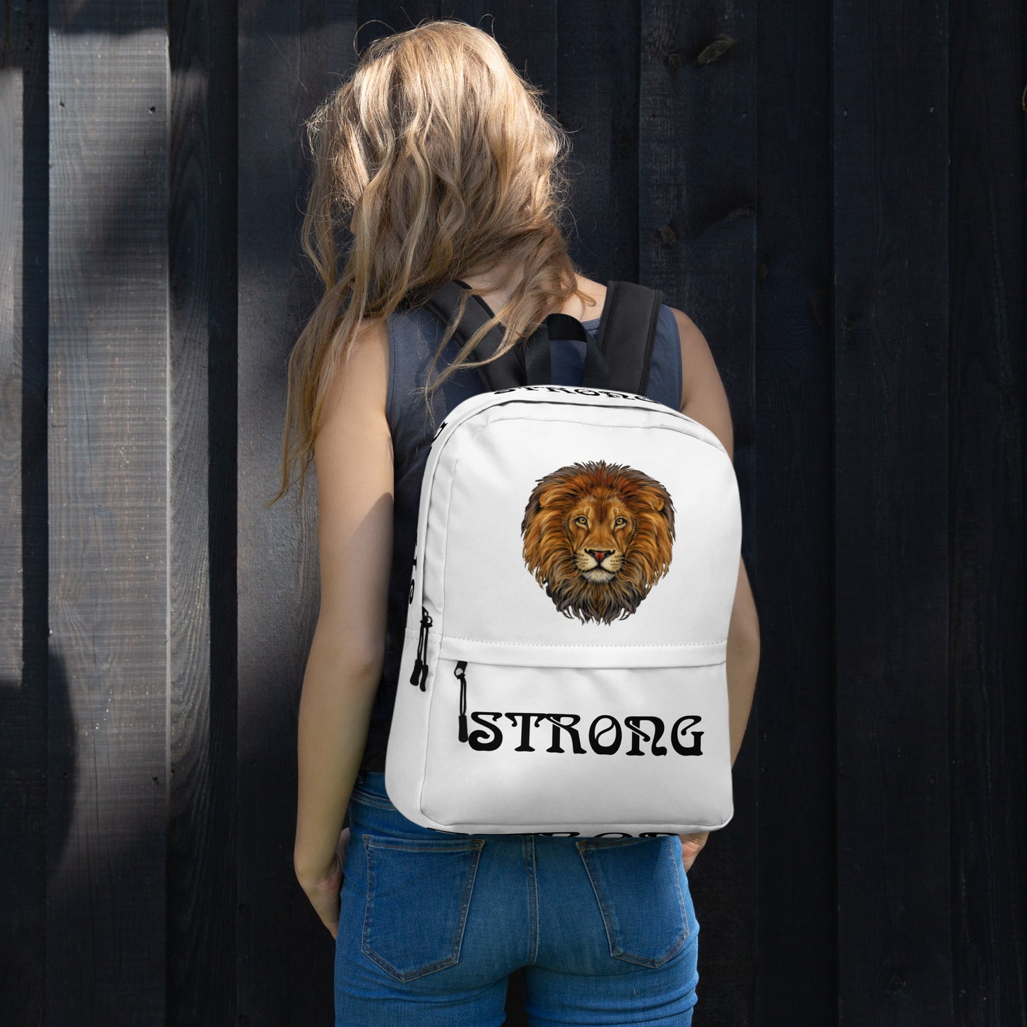 “STRONG” White Backpack W/Black Font