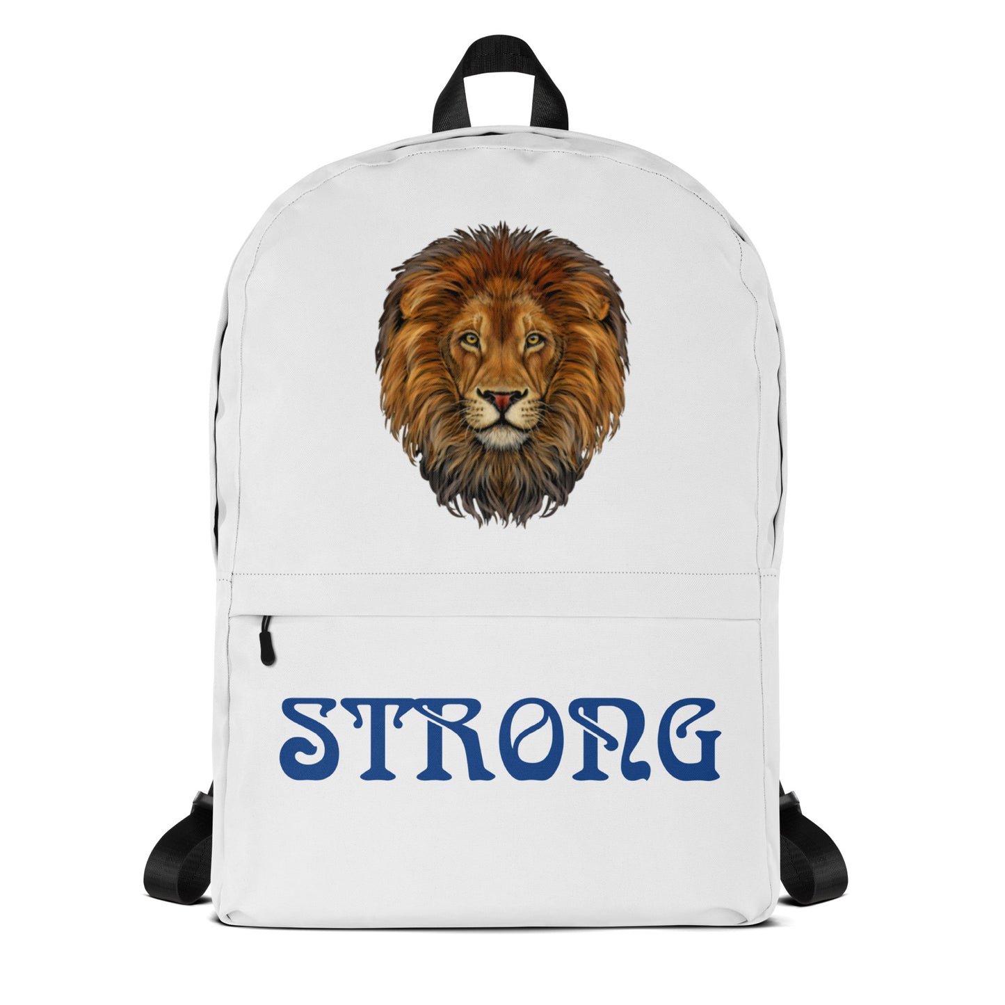 “STRONG” White Backpack W/Blue Font