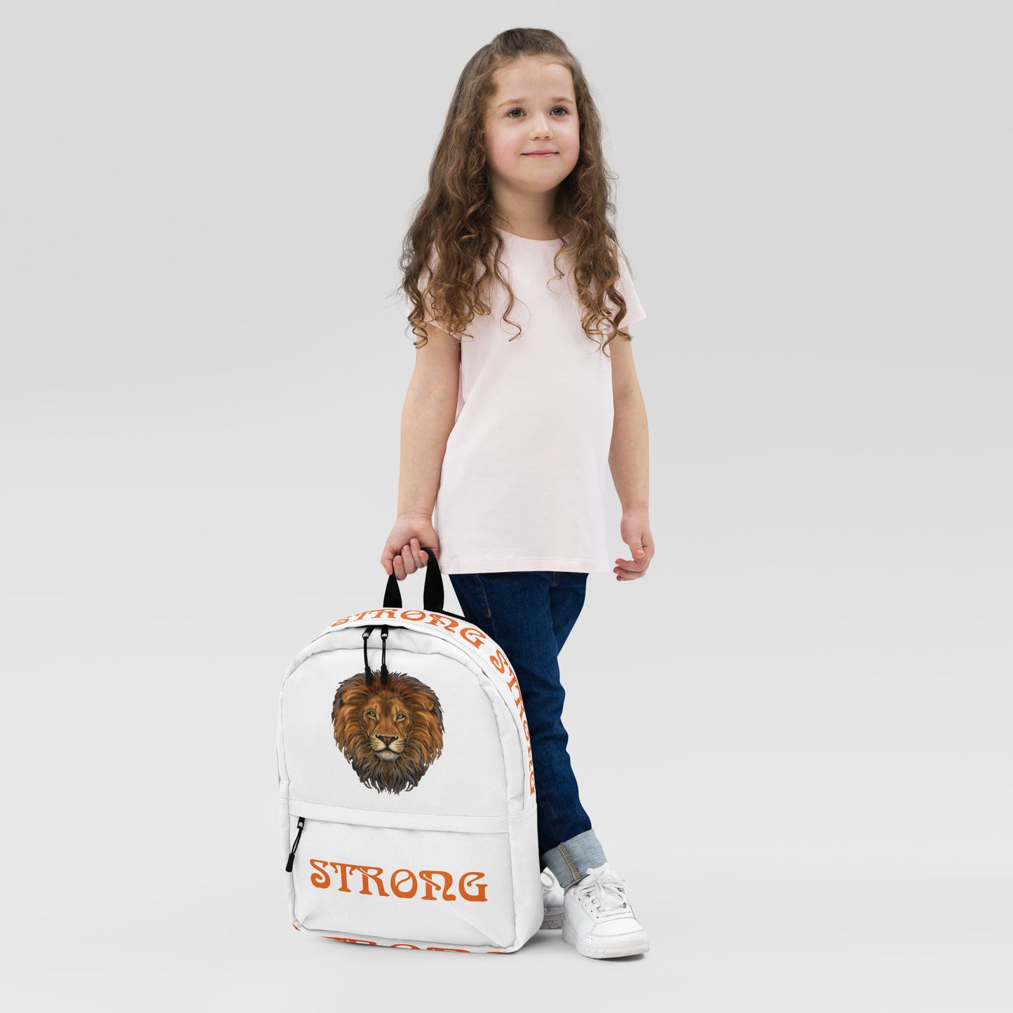 “STRONG” White Backpack W/Orange Font