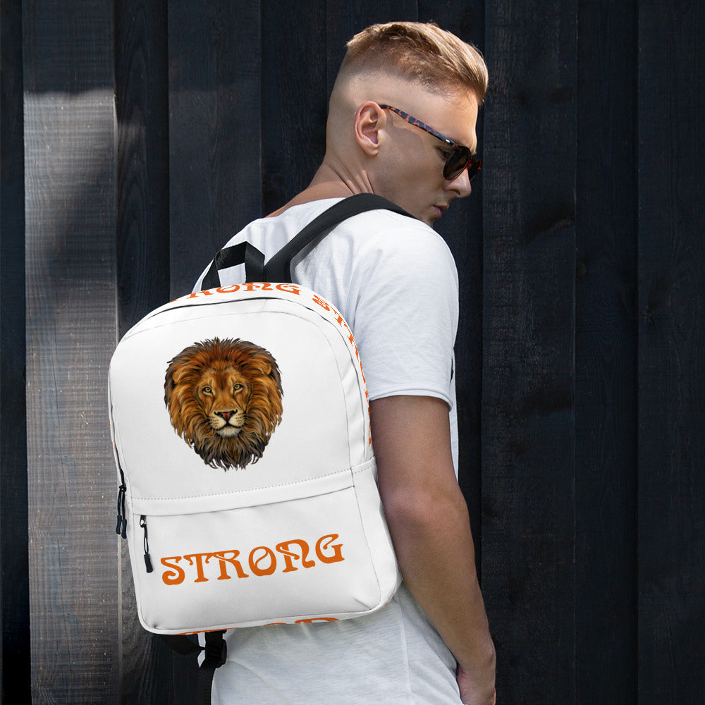 “STRONG” White Backpack W/Orange Font