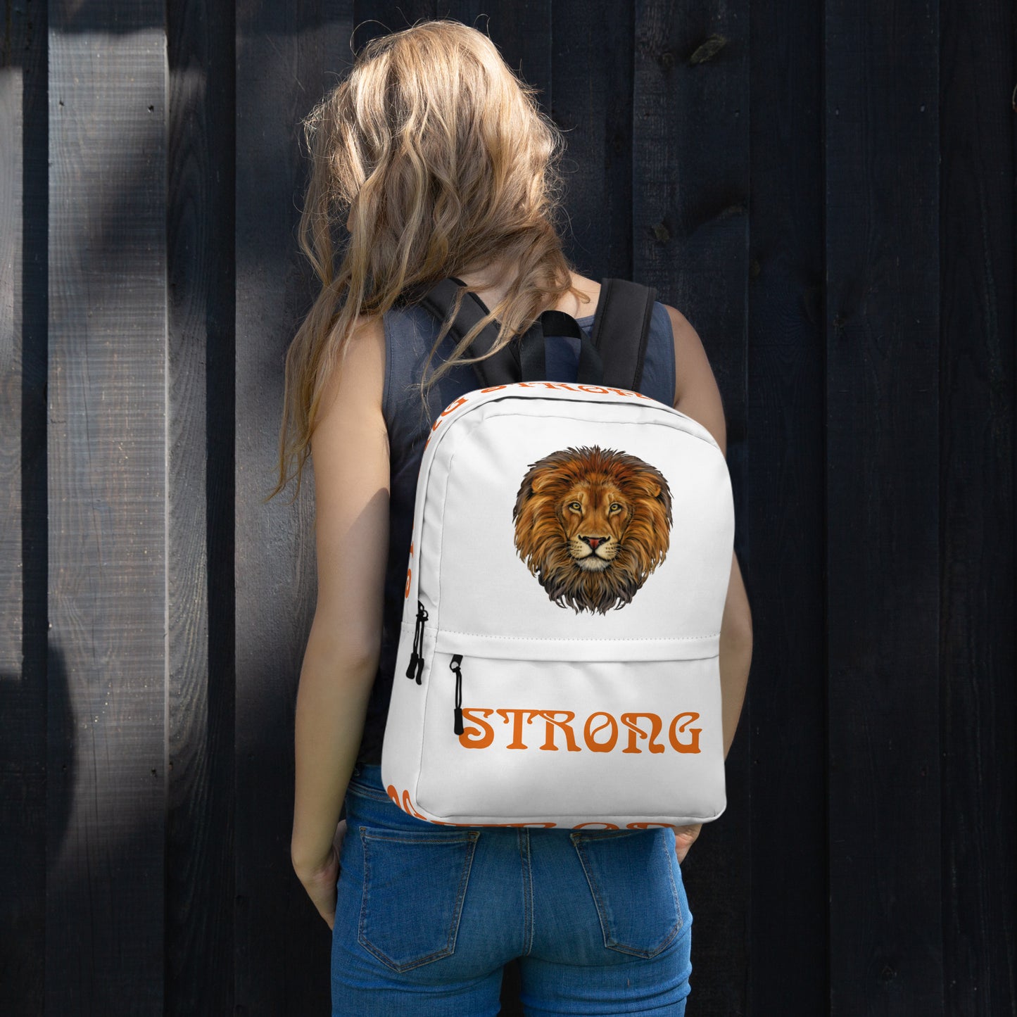 “STRONG” White Backpack W/Orange Font