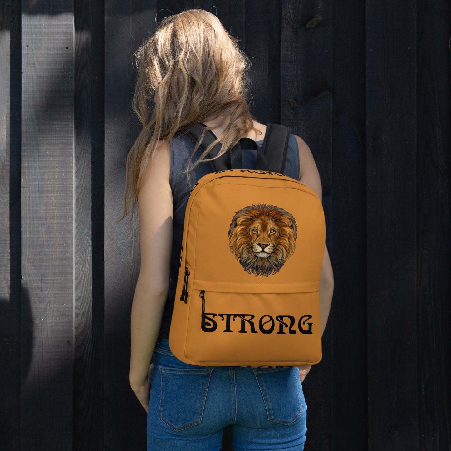 “STRONG” Bronze Backpack W/Black Font