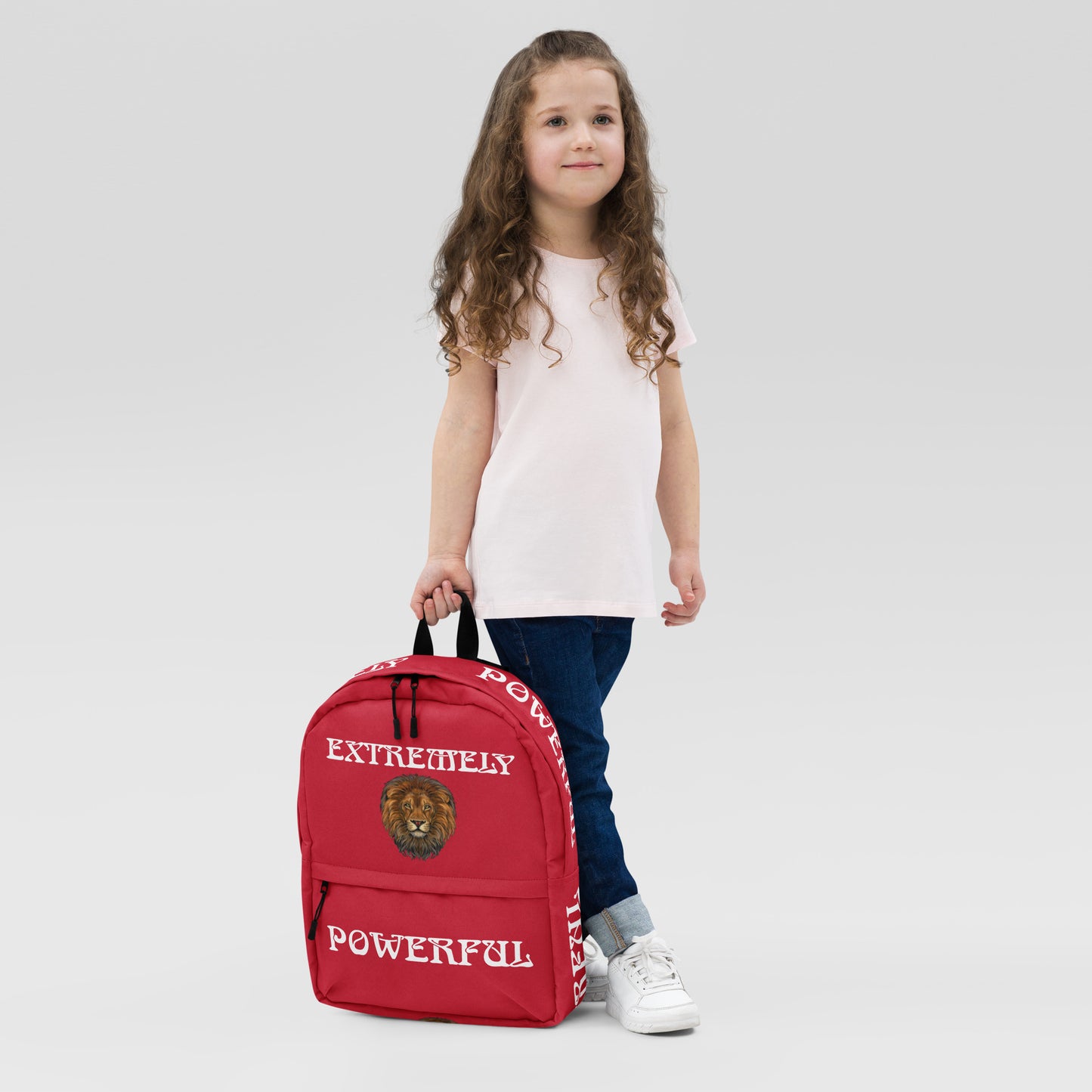 “EXTREMELY POWERFUL”Red Backpack W/White Font