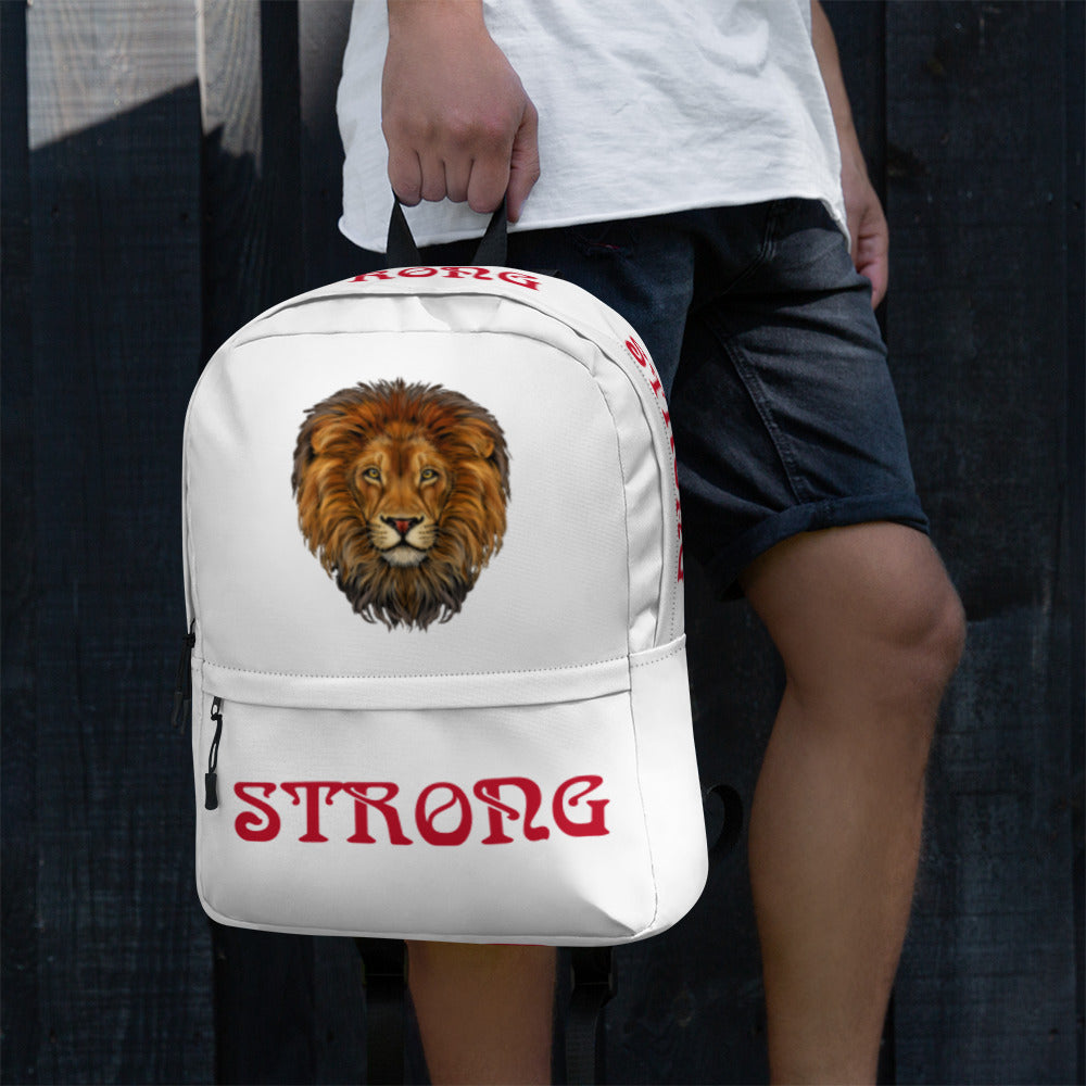 “STRONG” White Backpack W/Red Font