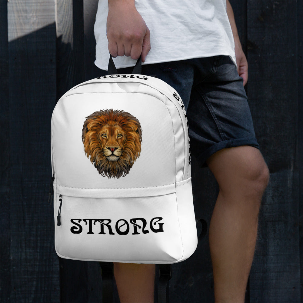 “STRONG” White Backpack W/Black Font
