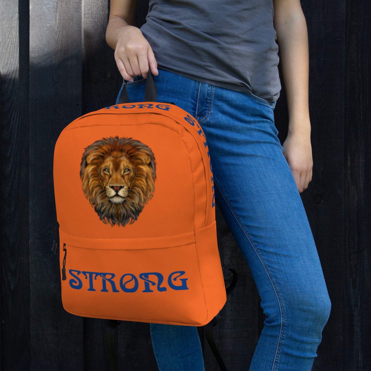 “STRONG”Orange Backpack W/Blue Font