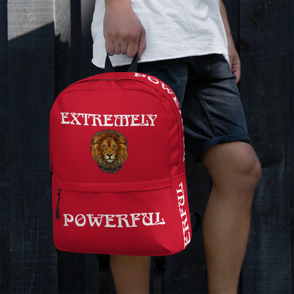 “EXTREMELY POWERFUL”Red Backpack W/White Font