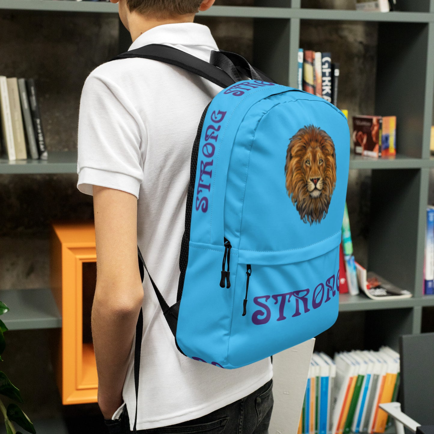 “STRONG” SkyBlue Backpack W/Purple Font