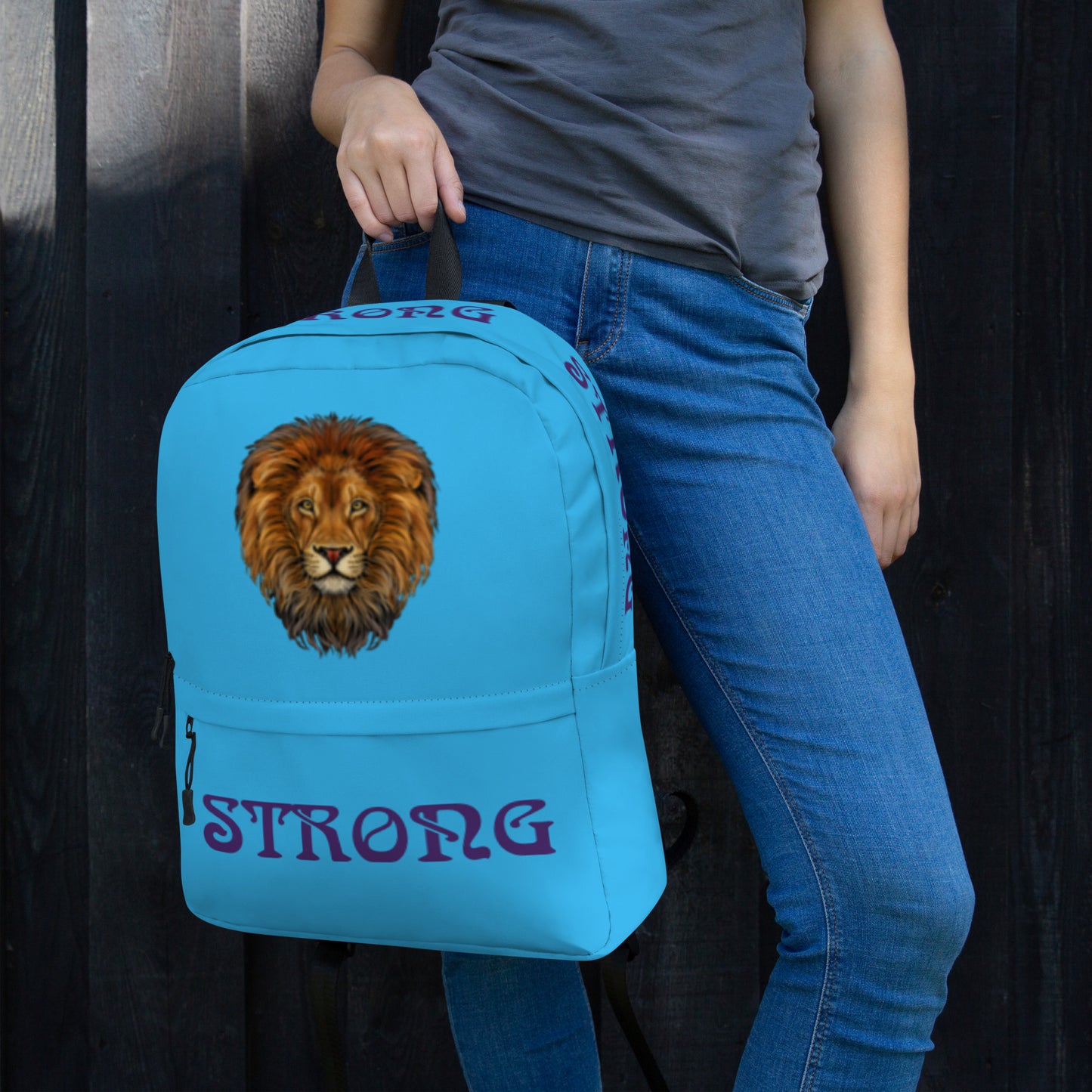 “STRONG” SkyBlue Backpack W/Purple Font