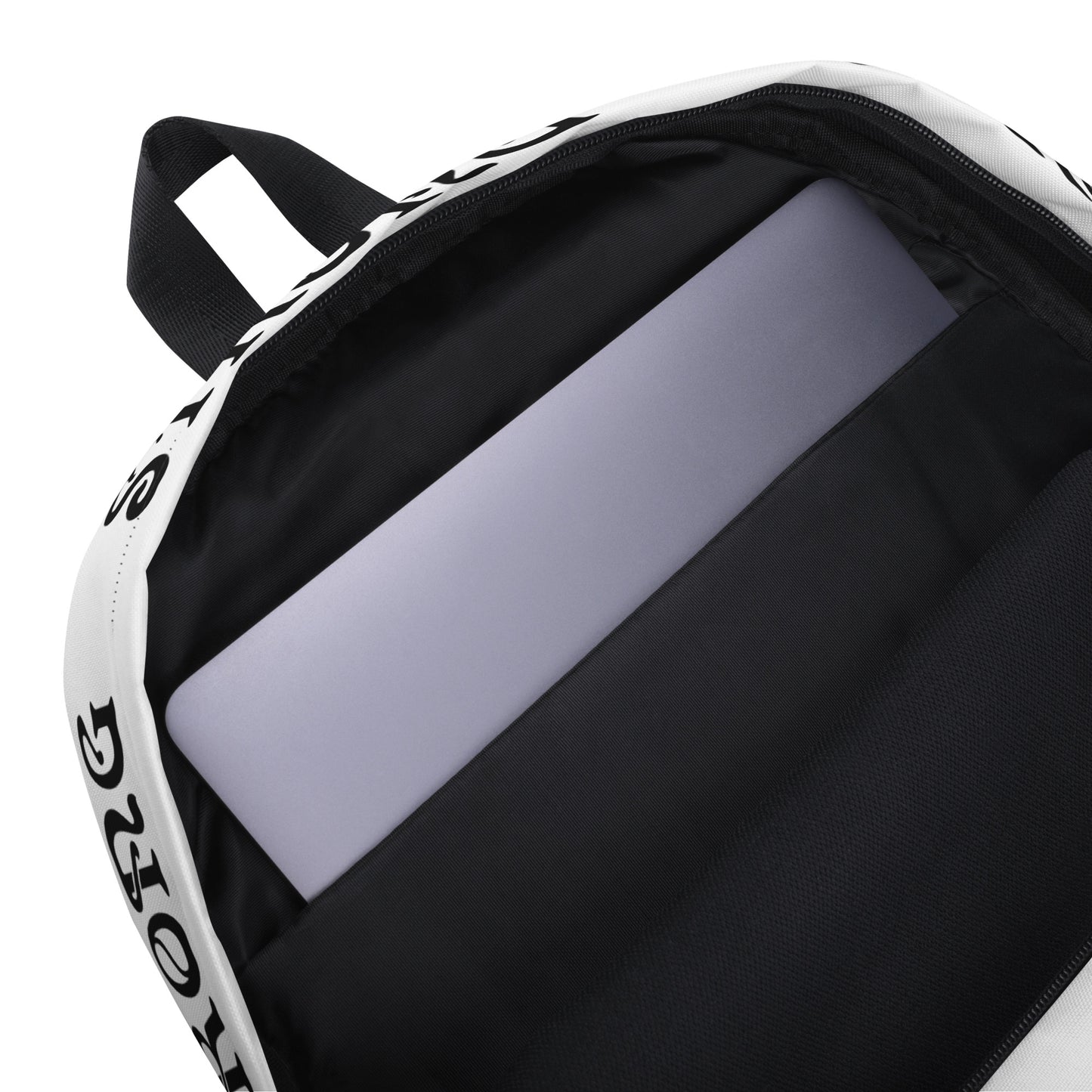 “STRONG” White Backpack W/Black Font