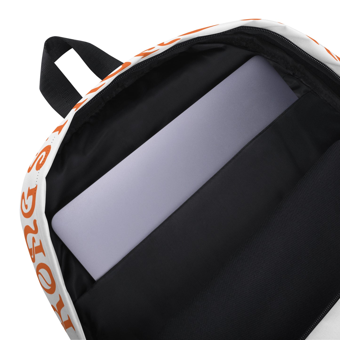 “STRONG” White Backpack W/Orange Font