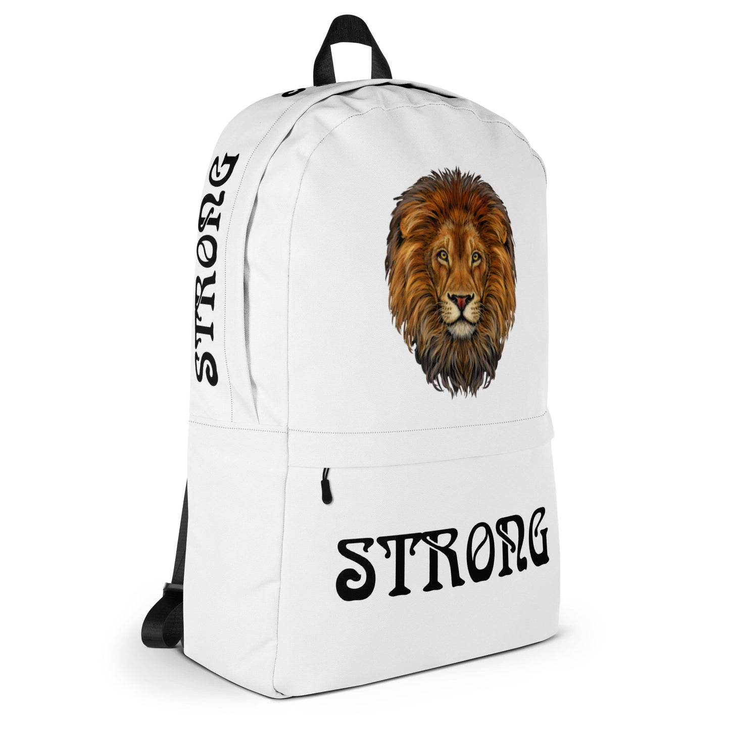 “STRONG” White Backpack W/Black Font