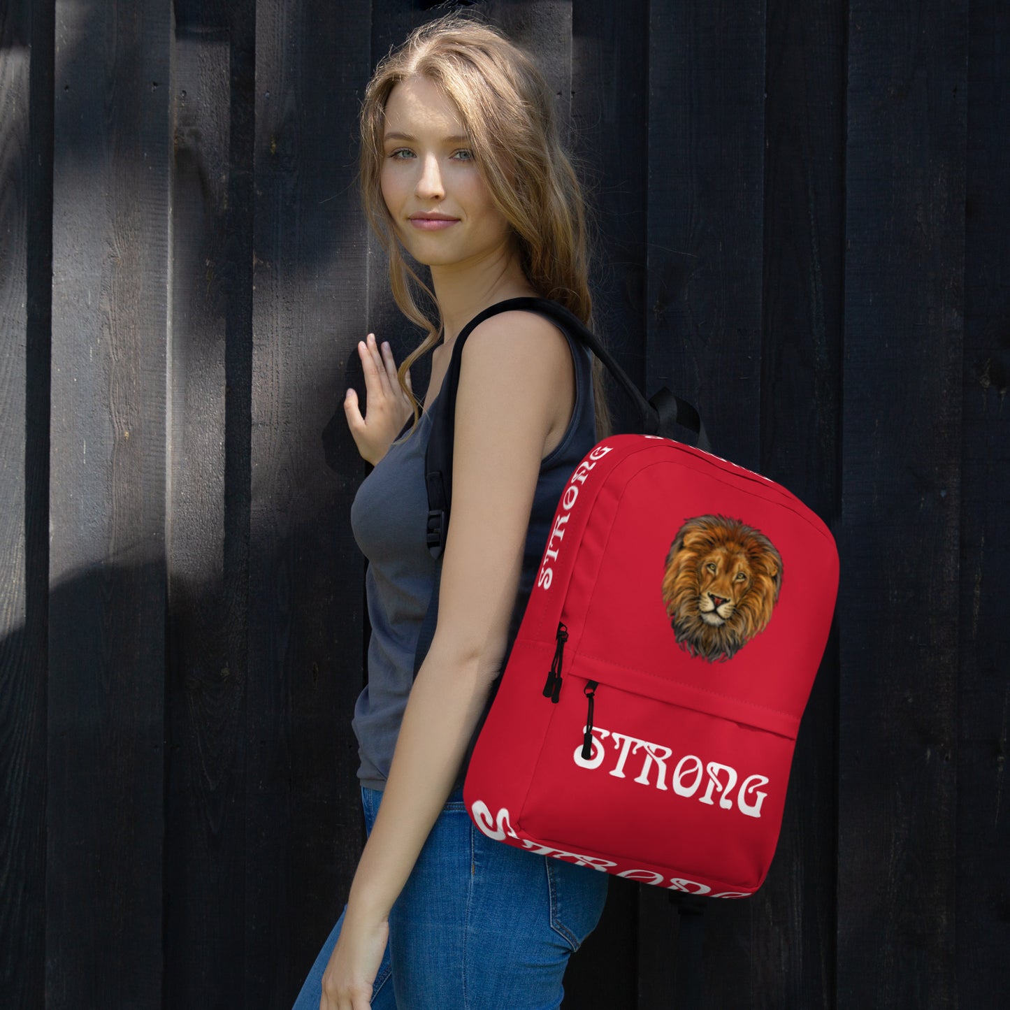 “STRONG”Red Backpack W/White Font