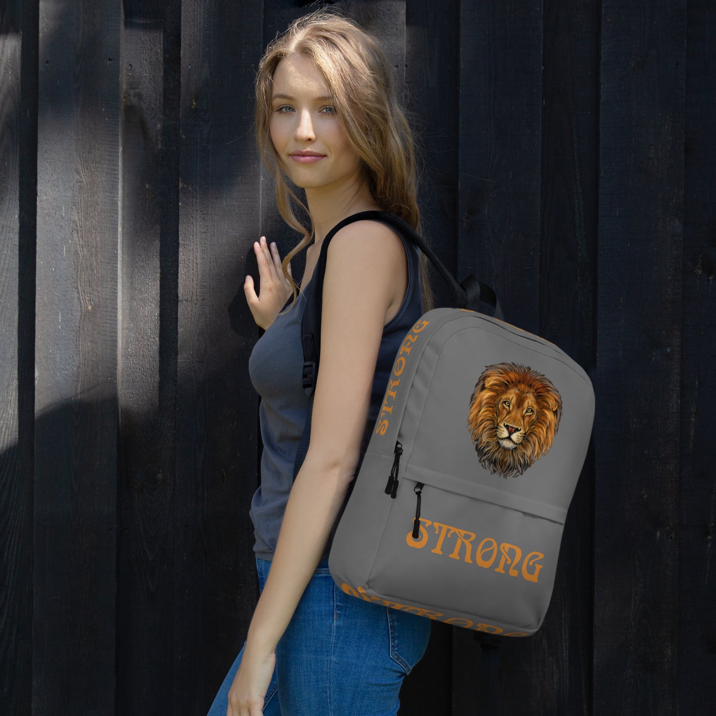 “STRONG” Grey Backpack W/Bronze Font