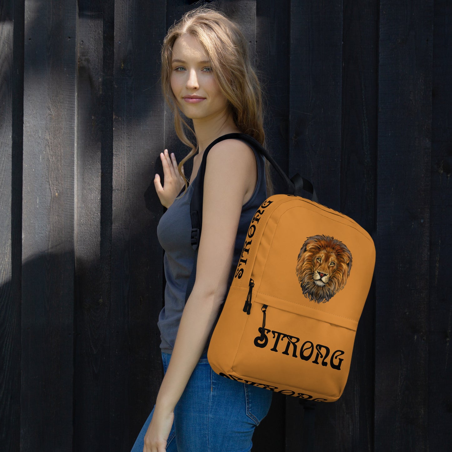 “STRONG” Bronze Backpack W/Black Font
