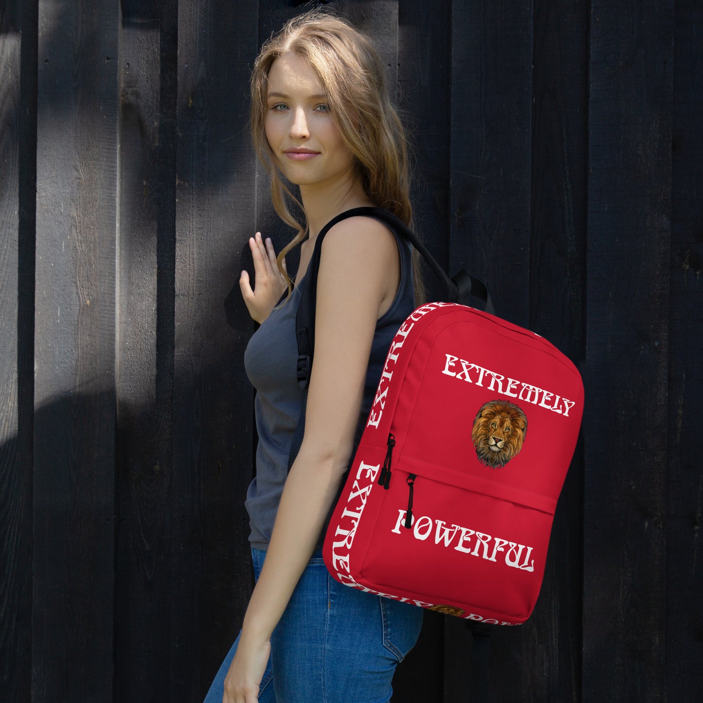 “EXTREMELY POWERFUL”Red Backpack W/White Font