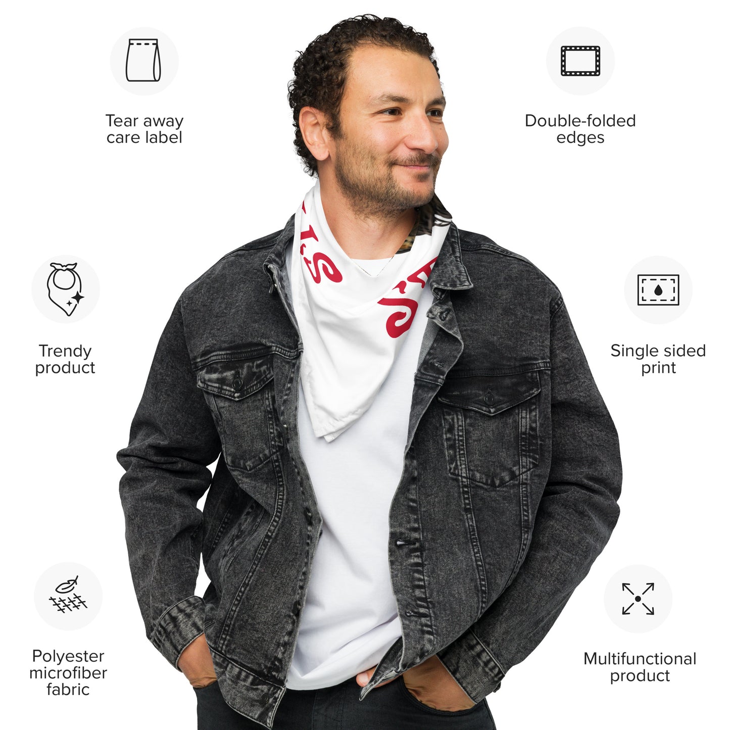 “STRONG” White All-Over Print Bandana W/Red Square Font