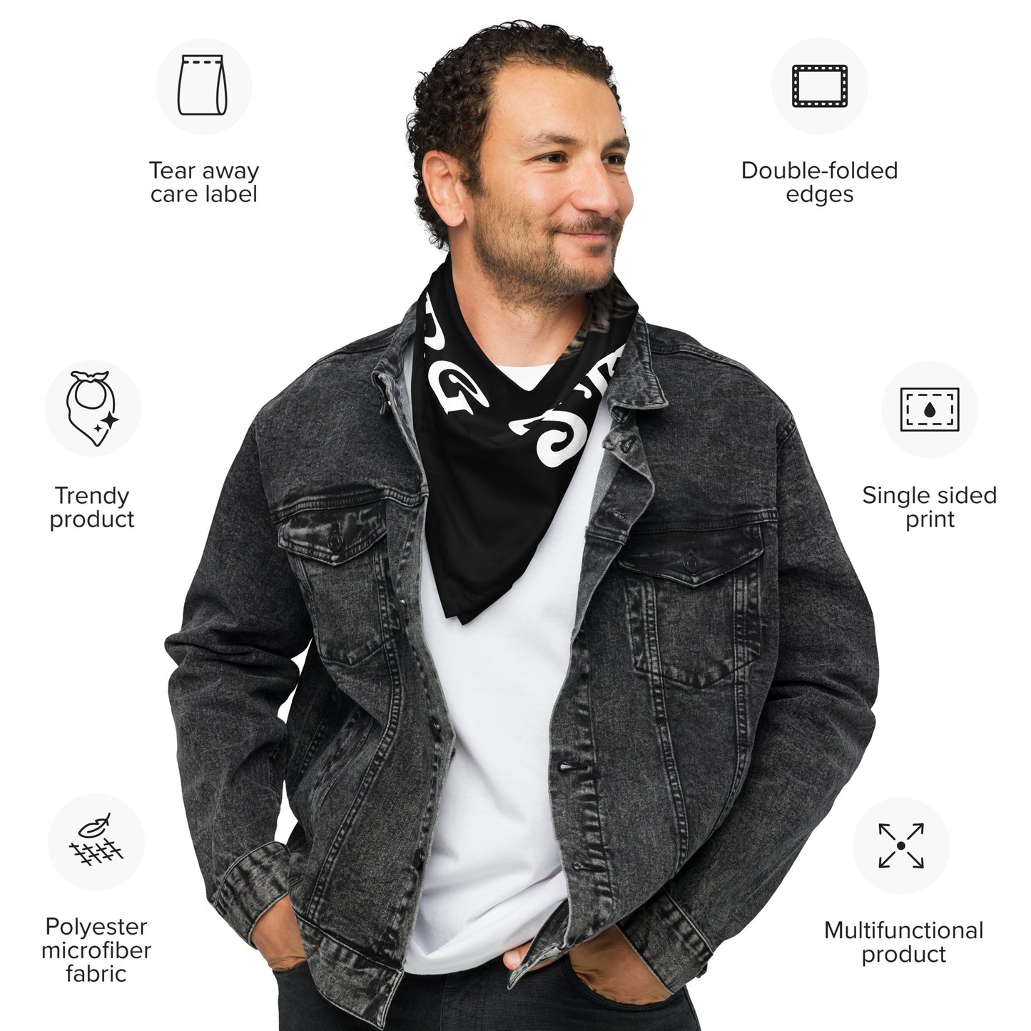 “STRONG” Black All-Over Print Bandana W/White Square Font
