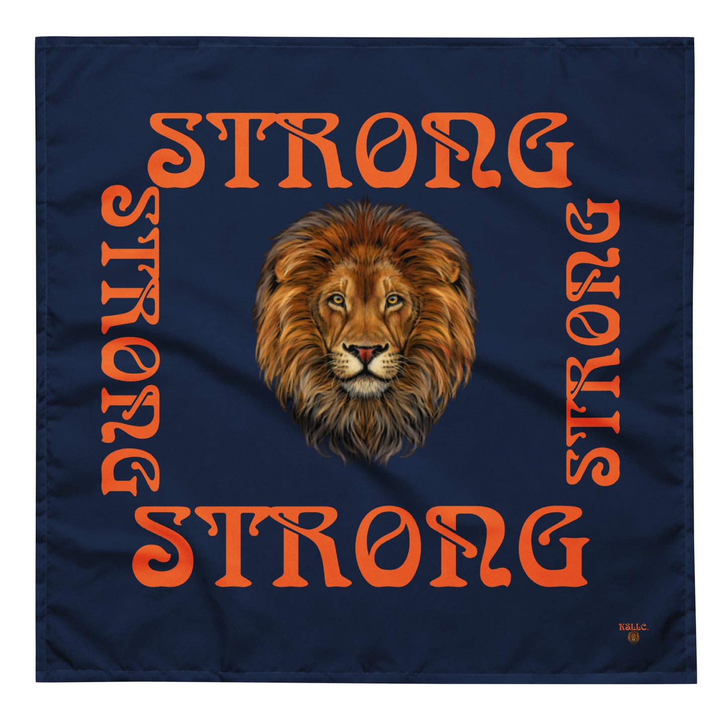 “STRONG” Navy All-Over Print Bandana W/Orange Square Font
