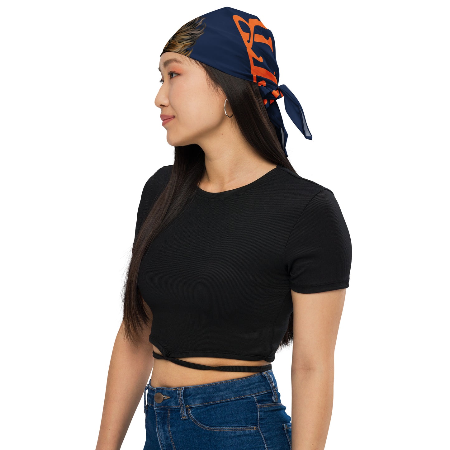 “STRONG” Navy All-Over Print Bandana W/Orange Square Font