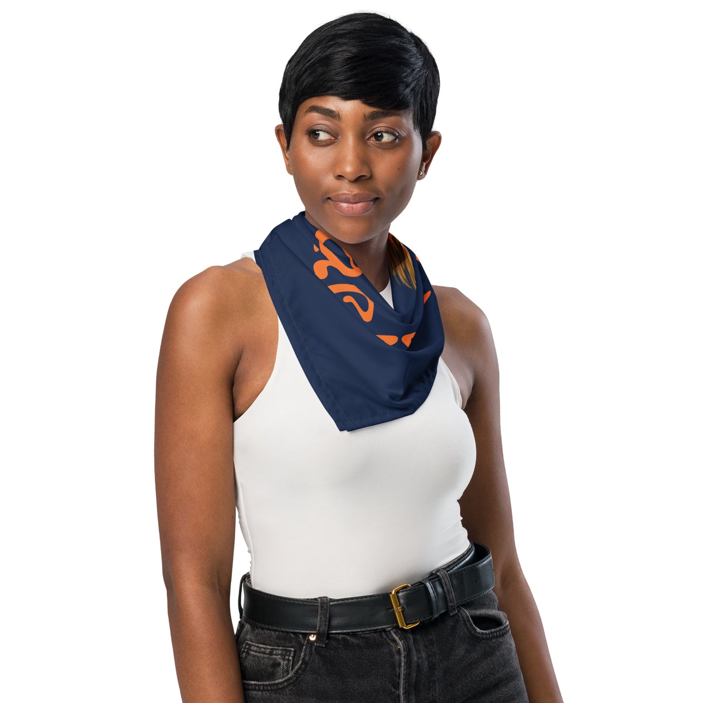 “STRONG” Navy All-Over Print Bandana W/Orange Square Font