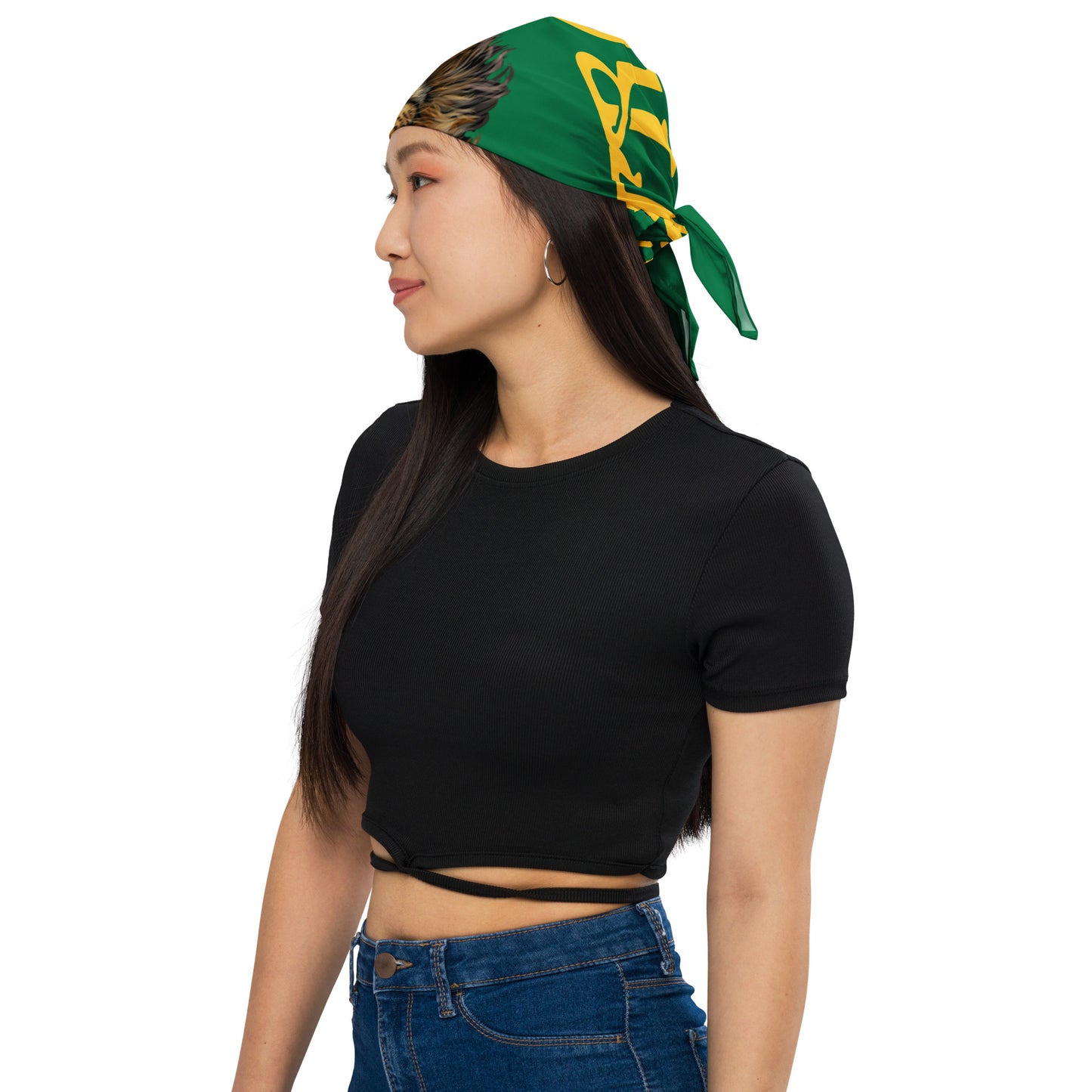 “STRONG” Green All-Over Print Bandana W/Yellow Square Font