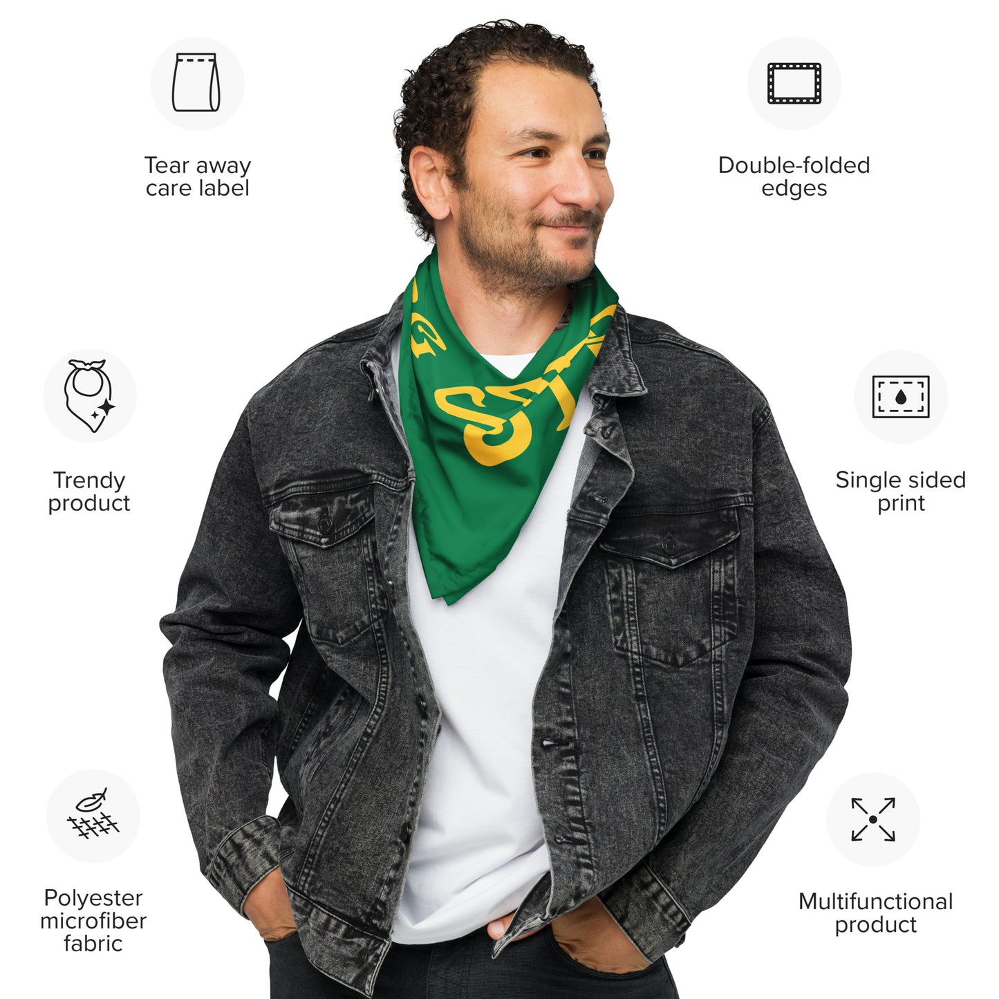 “STRONG” Green All-Over Print Bandana W/Yellow Square Font