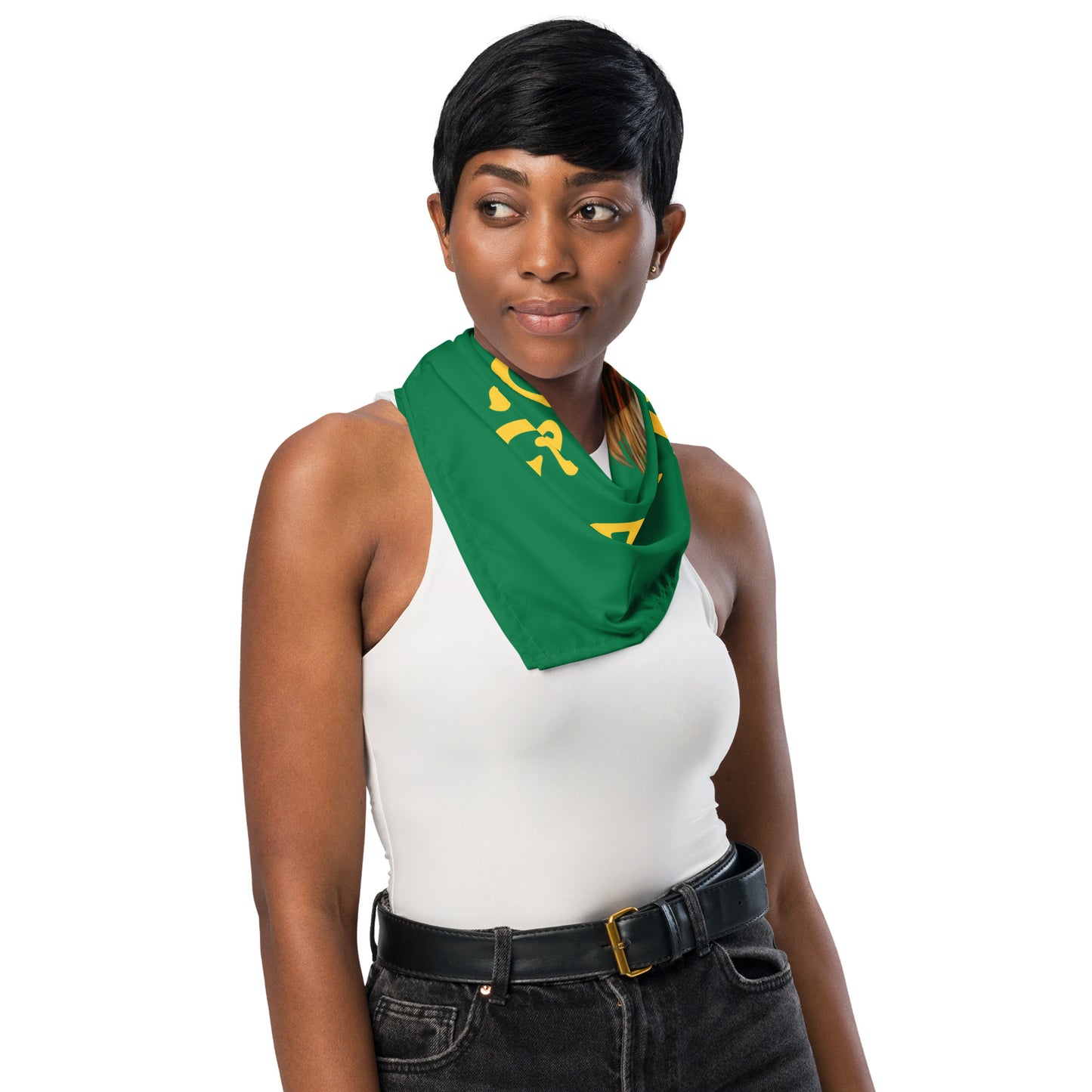 “STRONG” Green All-Over Print Bandana W/Yellow Square Font
