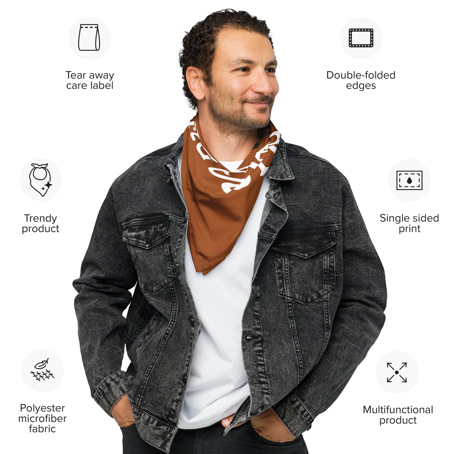 “STRONG” Brown All-Over Print Bandana W/White Square Font