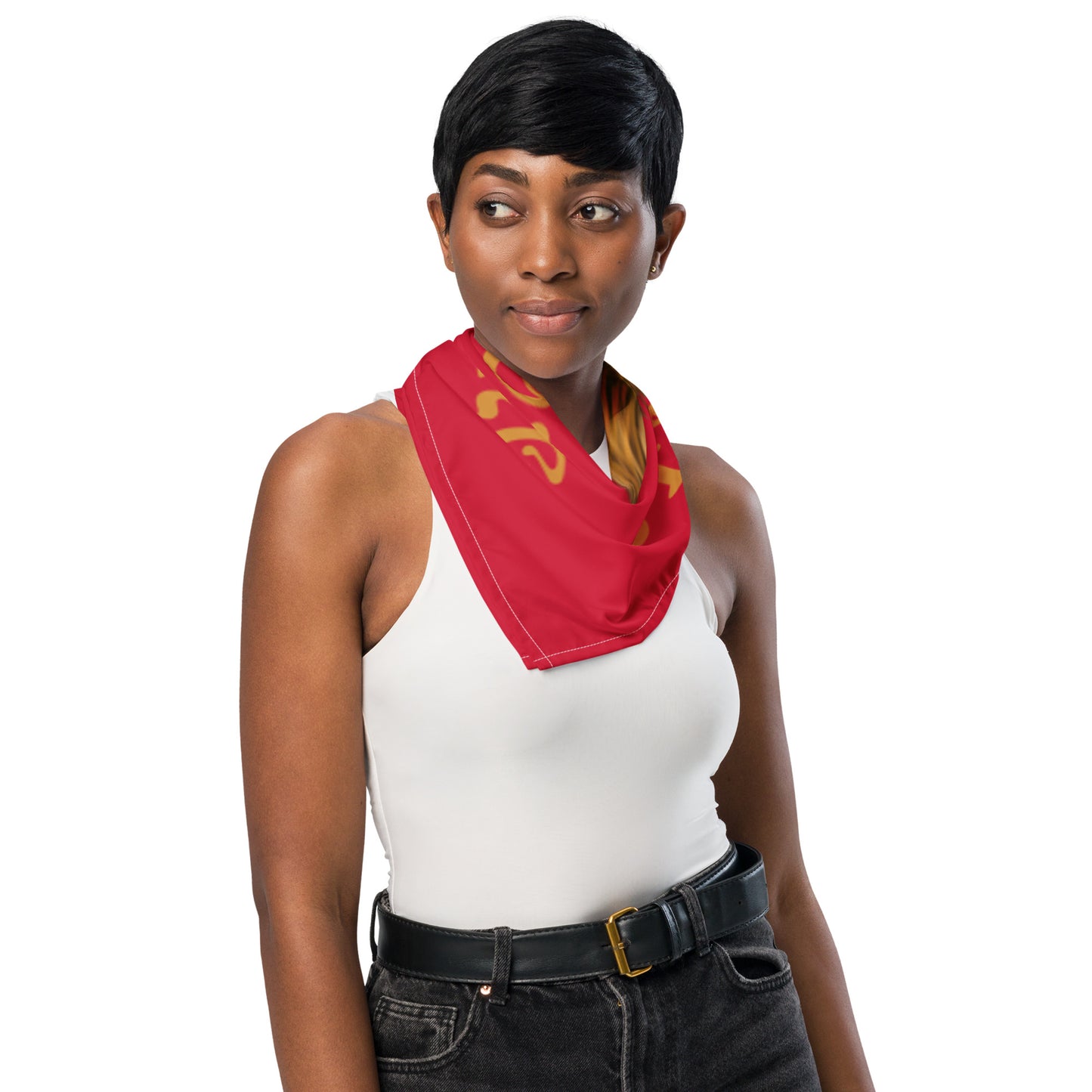 “STRONG” Red All-Over Print Bandana W/Bronze Square Font
