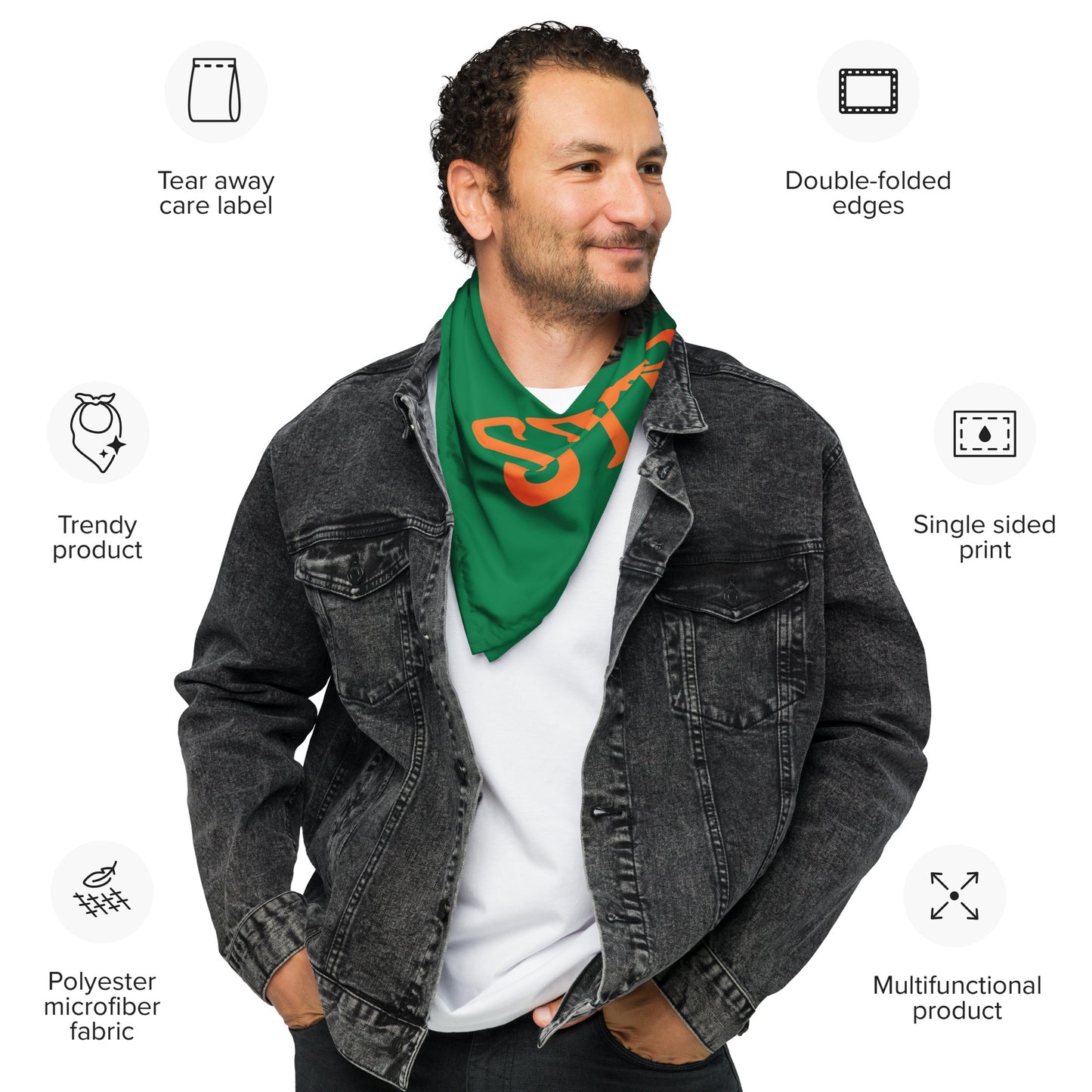 “I’AM STRONG!” Green All-Over Print Bandana W/Orange Font