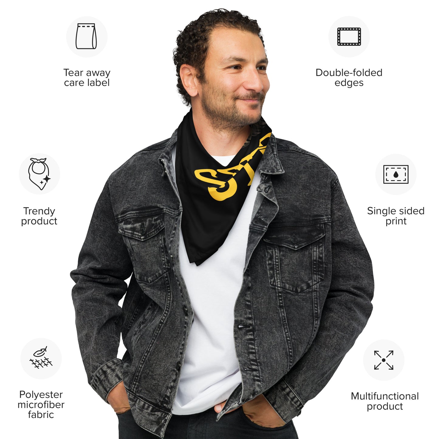 “I’AM STRONG!”Black All-Over Print Bandana W/Yellow Font
