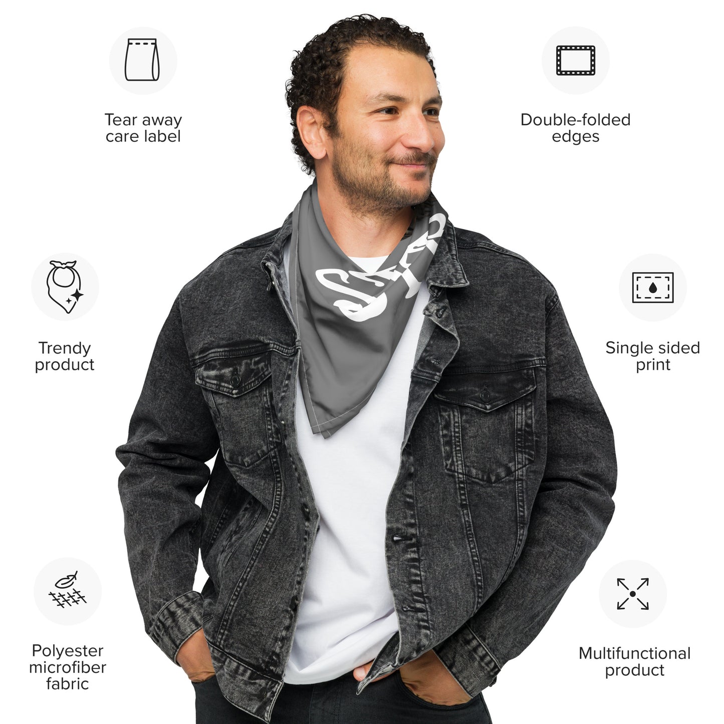 “I’AM STRONG!”Grey All-Over Print Bandana W/White Font