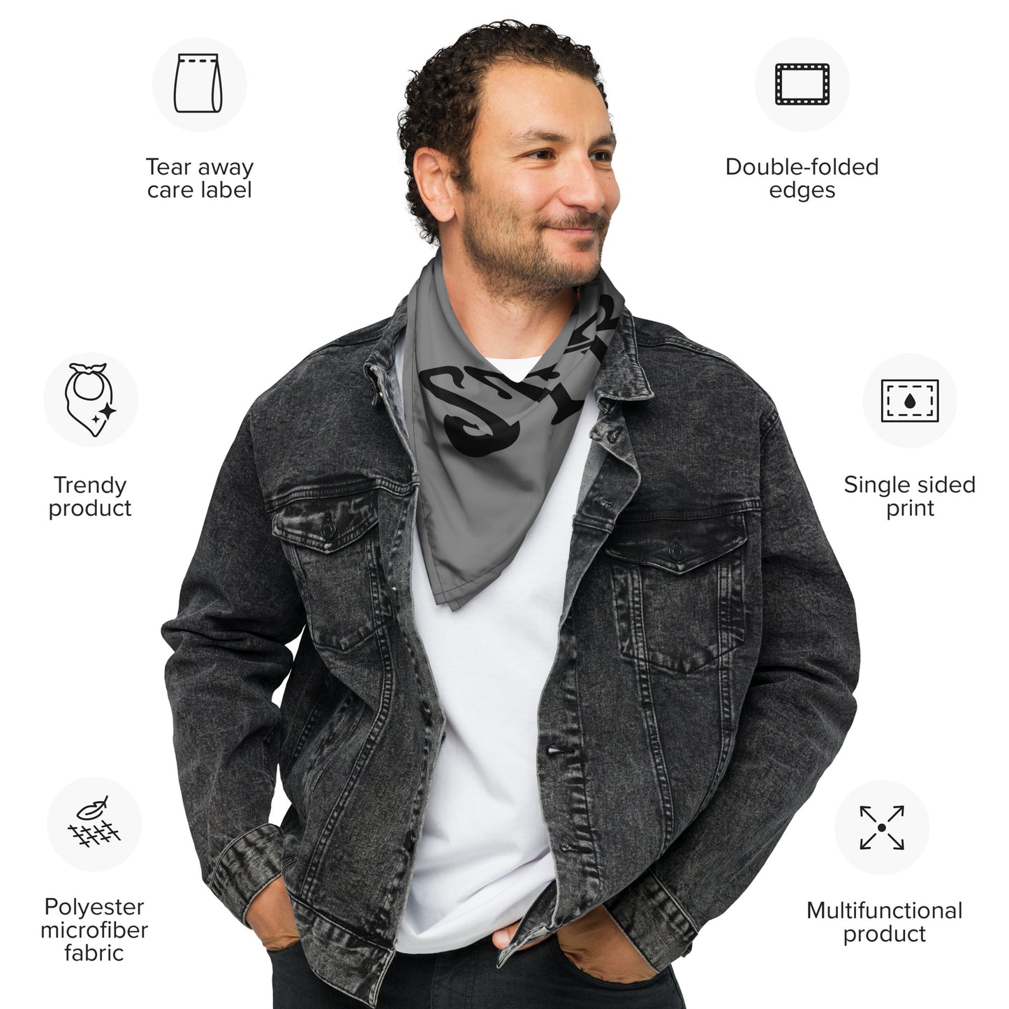 “I’AM STRONG!” Grey All-Over Print Bandana W/Black Font
