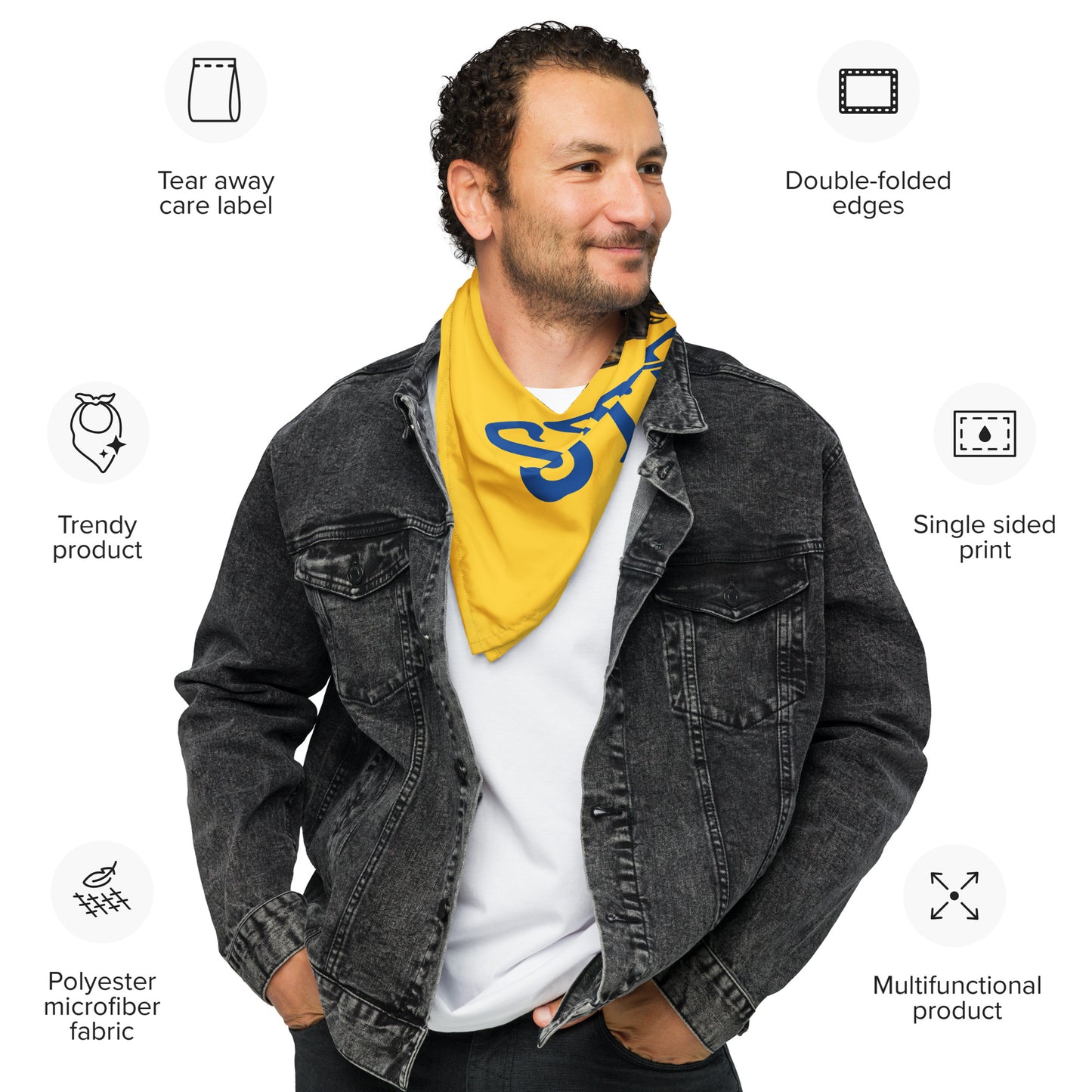 “I’AM STRONG!”Yellow All-Over Print Bandana W/Blue Font