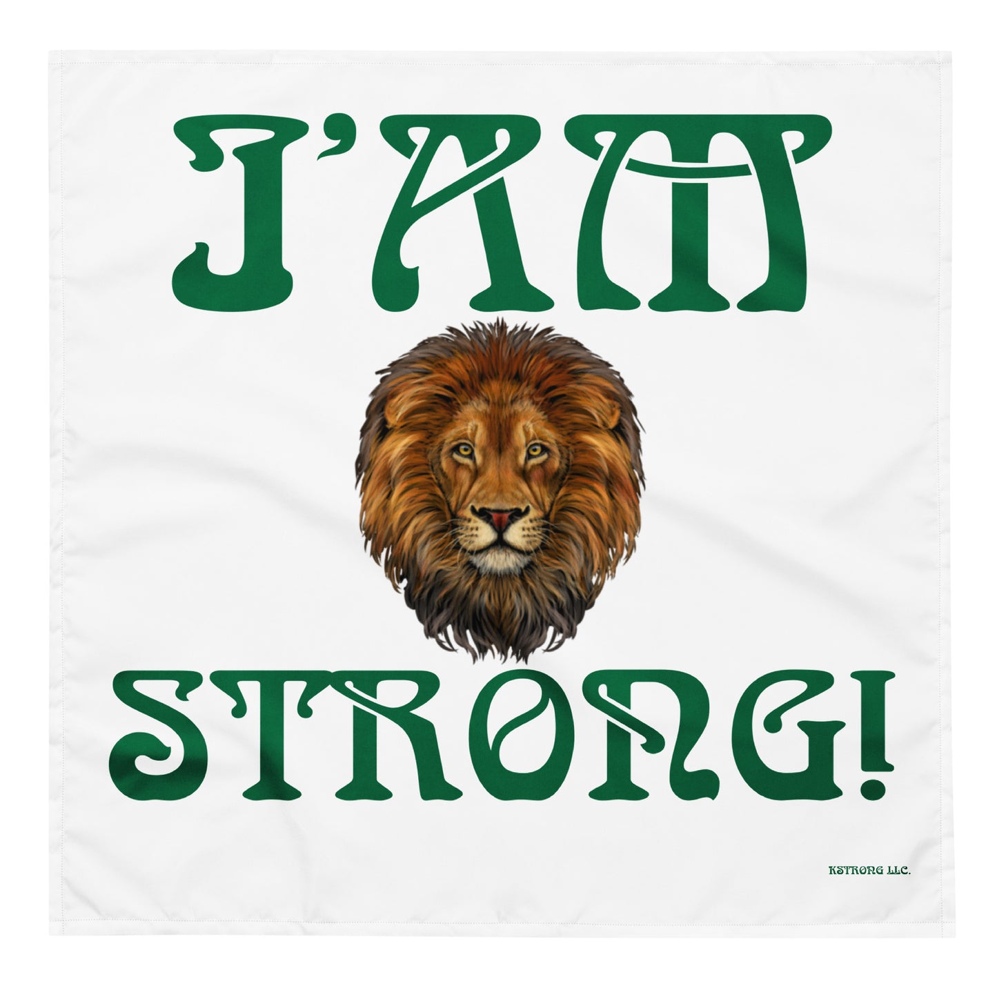 “I’AM STRONG!”White All-Over Print Bandana W/Green Font