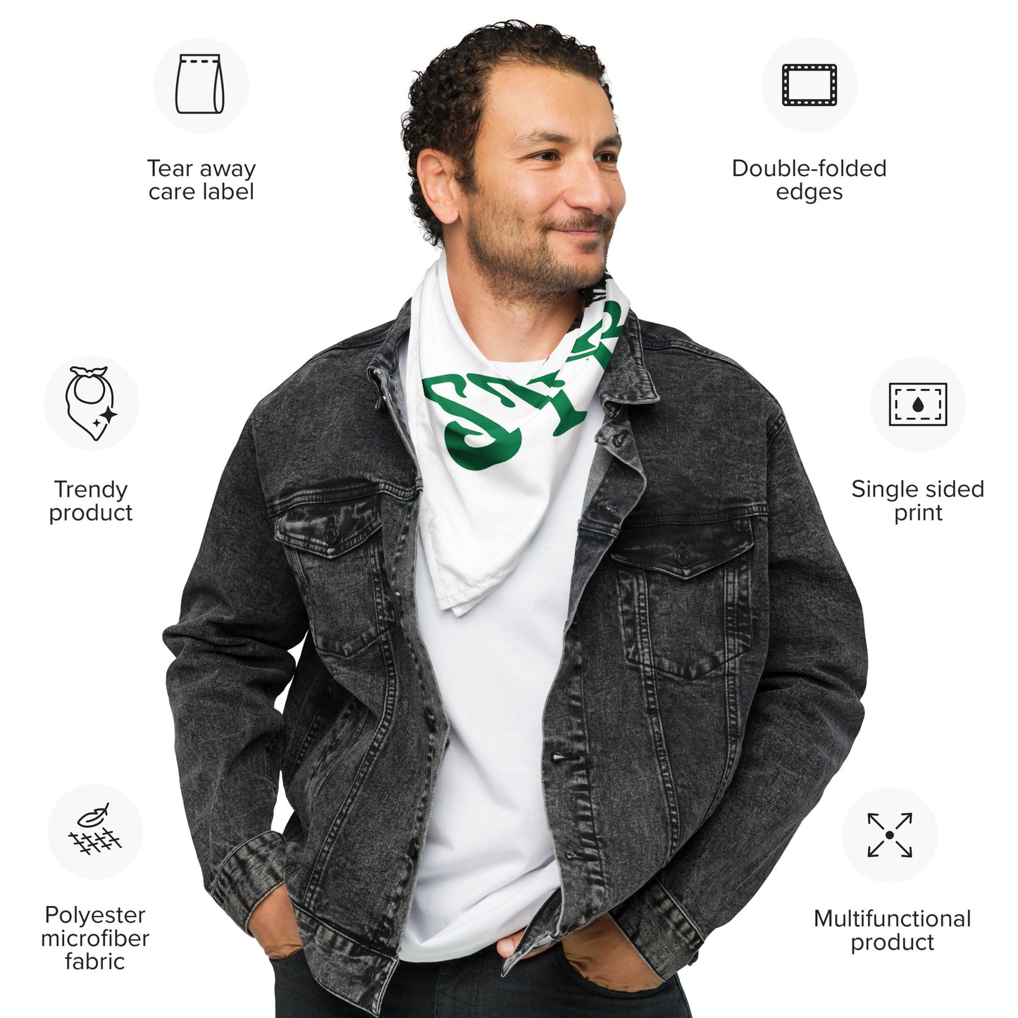 “I’AM STRONG!”White All-Over Print Bandana W/Green Font