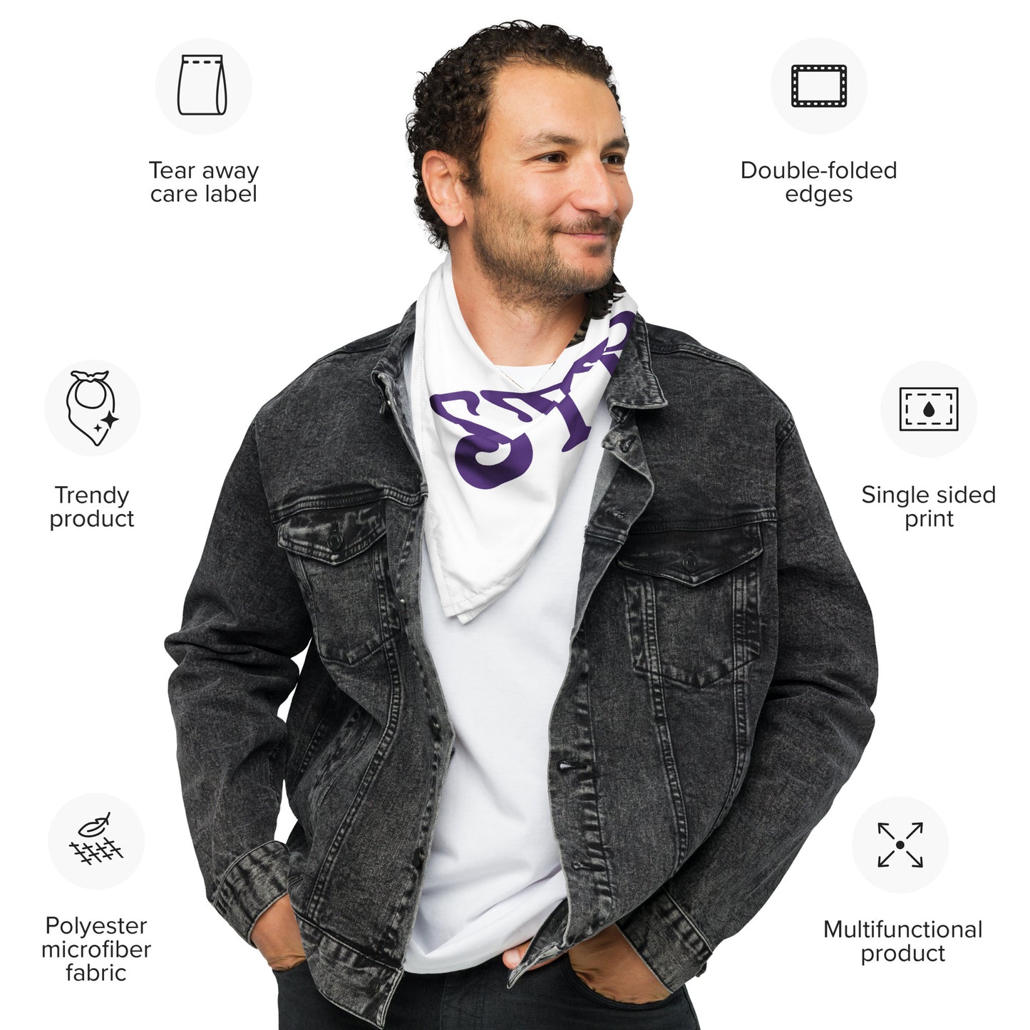 “I’AM STRONG!”White All-Over Print Bandana W/Purple Font