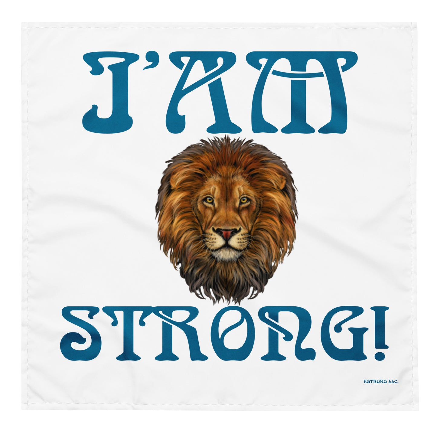 “I’AM STRONG!”White All-Over Print Bandana W/Cerulean Font