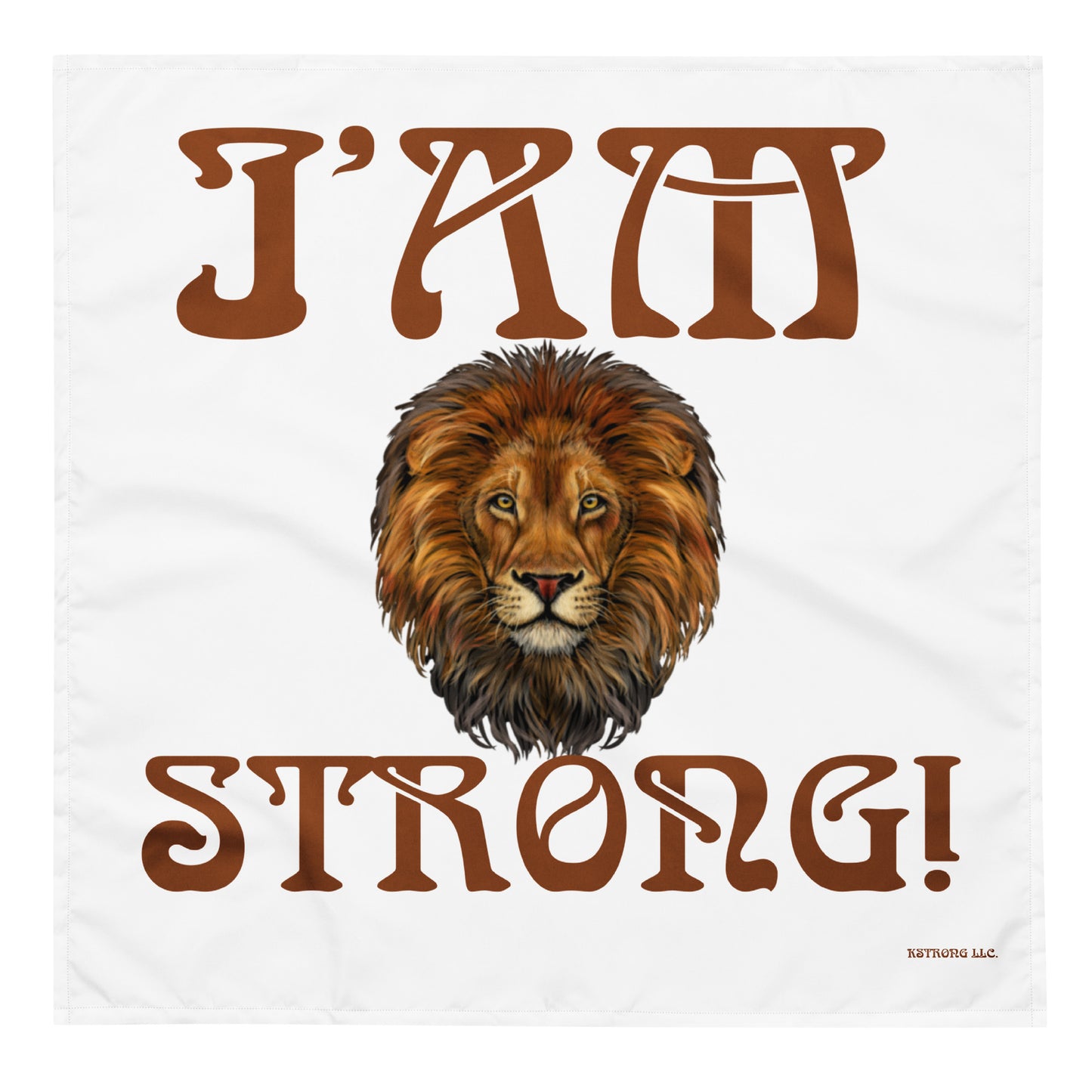 “I’AM STRONG!”White All-Over Print Bandana W/Brown Font