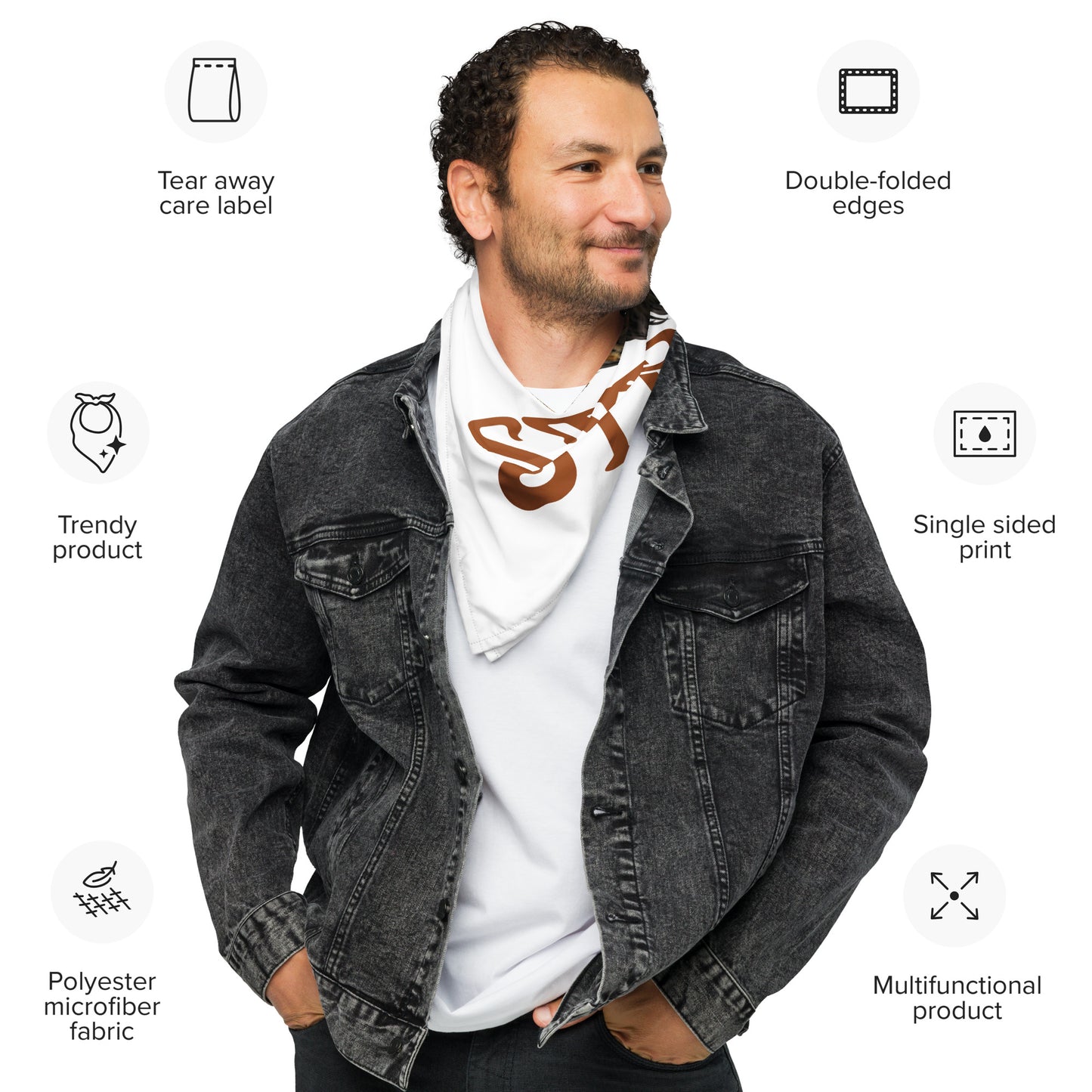 “I’AM STRONG!”White All-Over Print Bandana W/Brown Font